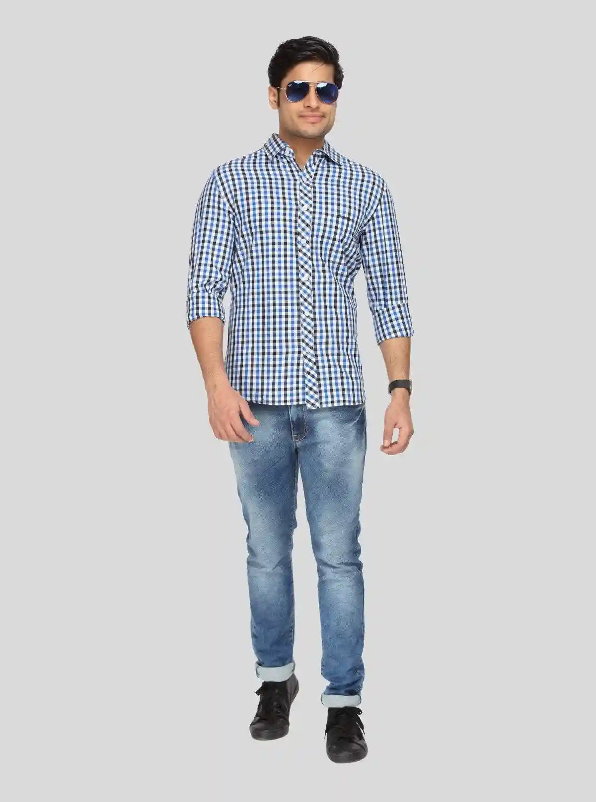 Men's Black & Blue Checkered Shirt – Bold, Classic & Everyday Essential | Buy Online at  Boer and Fitch