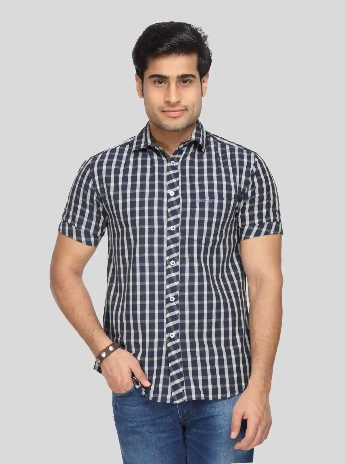 Men's Navy Checked Shirt – Classic, Rugged & Effortlessly Stylish | Buy Online at  Boer and Fitch