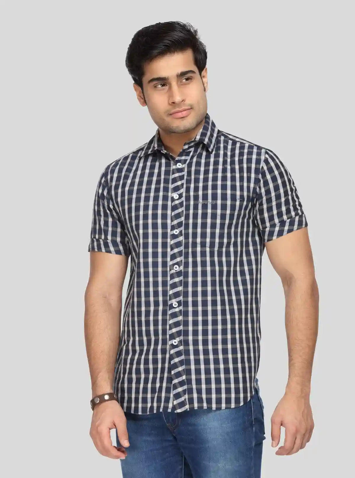 Men's Navy Checked Shirt – Classic, Rugged & Effortlessly Stylish | Buy Online at gep32c-qs.myshopify.com