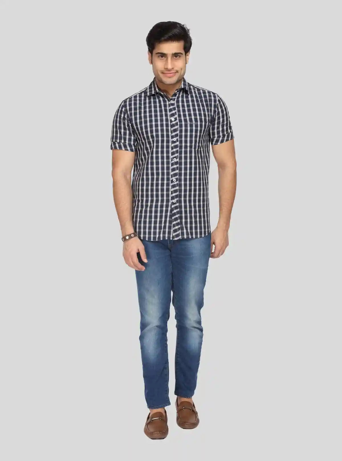 Men's Navy Checked Shirt – Classic, Rugged & Effortlessly Stylish | Buy Online at  Boer and Fitch