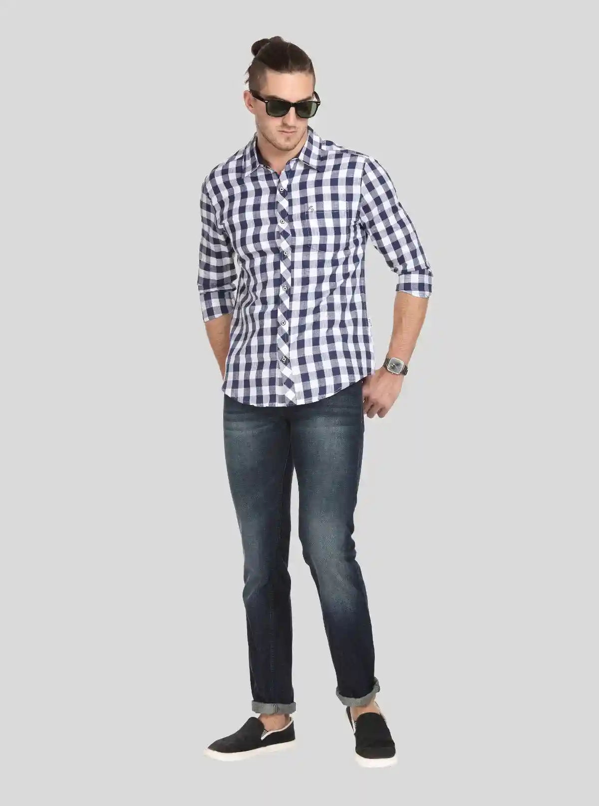 Men’s Navy Checked Slim Fit Full Sleeve Shirt – Modern Casual Elegance by Boer & Fitch | Buy Online at  Boer and Fitch