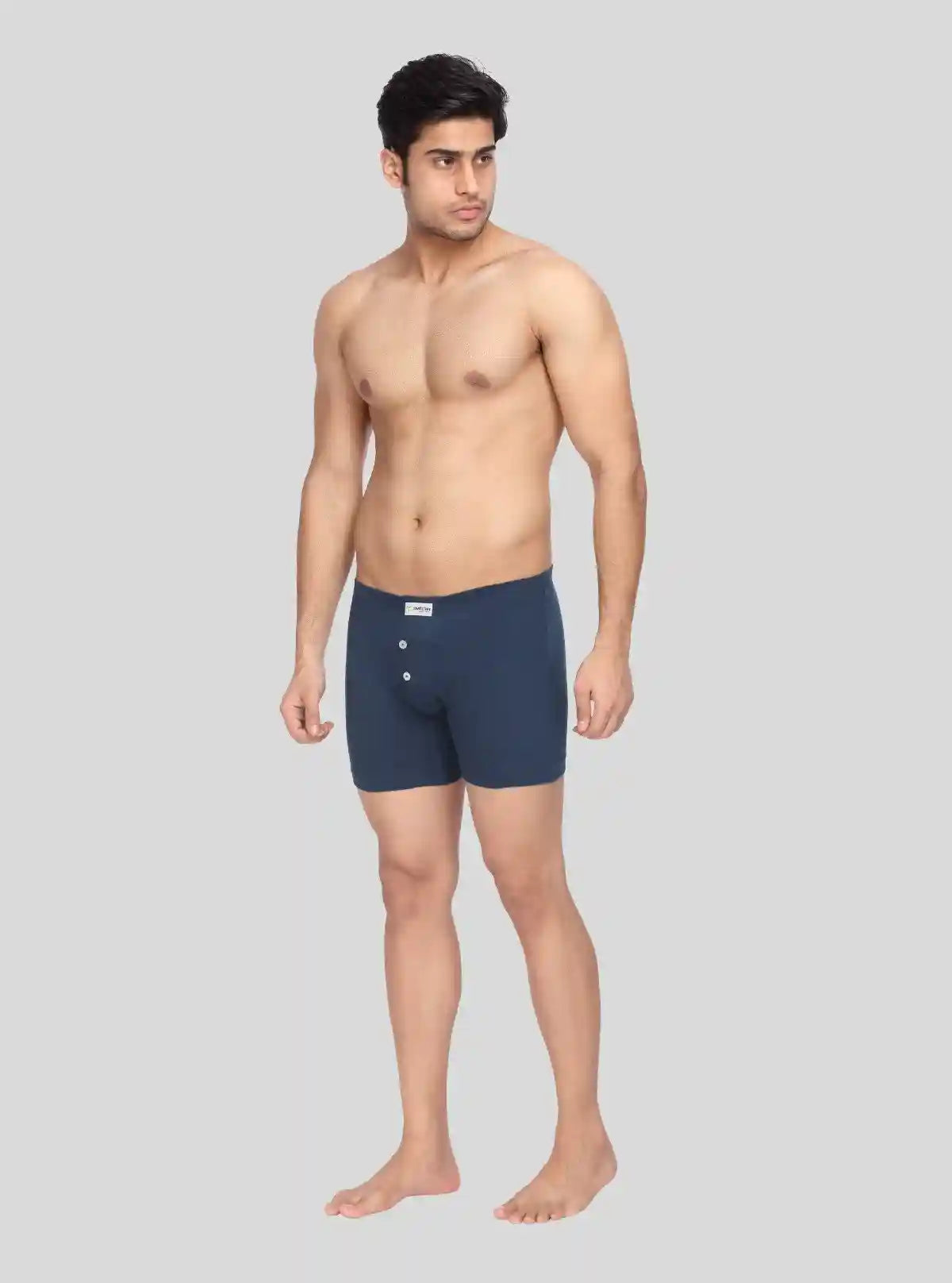 Men’s Solid Navy Blue Buttoned Trunks | Soft Stretch Innerwear | Buy Online at  Boer and Fitch