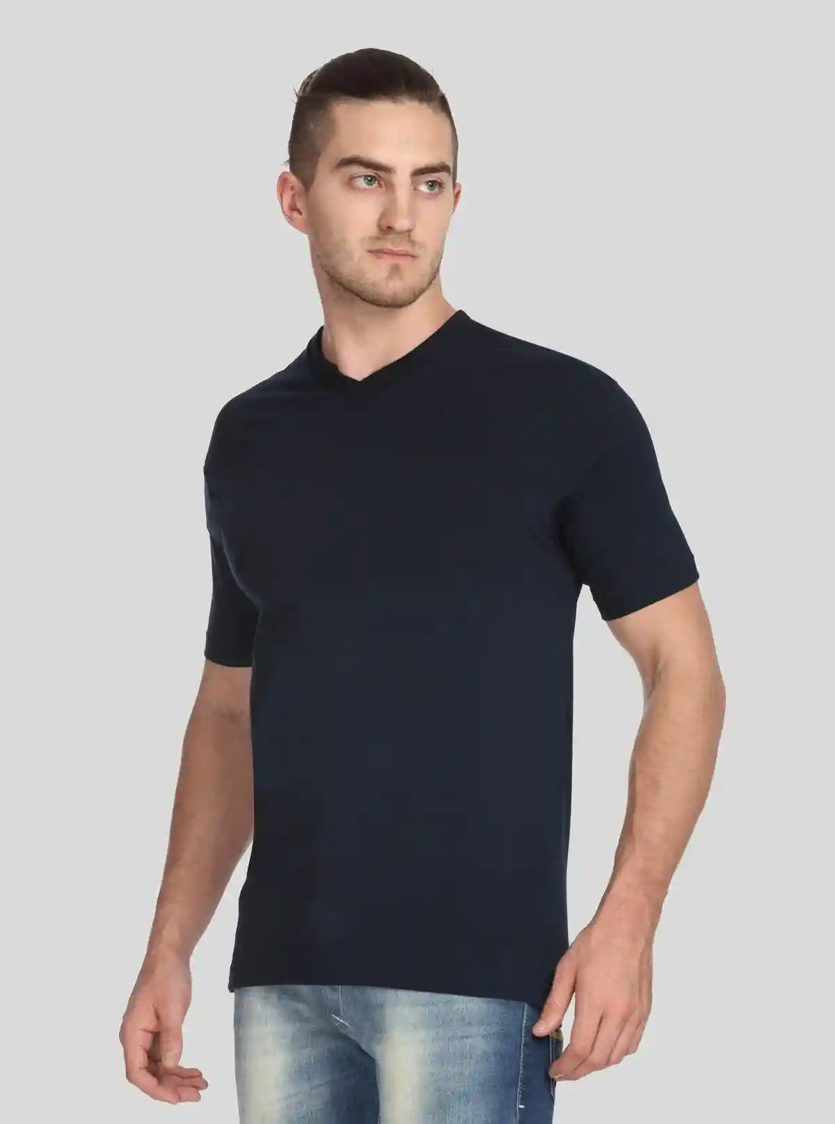 Men’s Navy Blue Basic V-Neck T-Shirt – Classic Cotton Casual Wear Tee | Buy Online at  Boer and Fitch