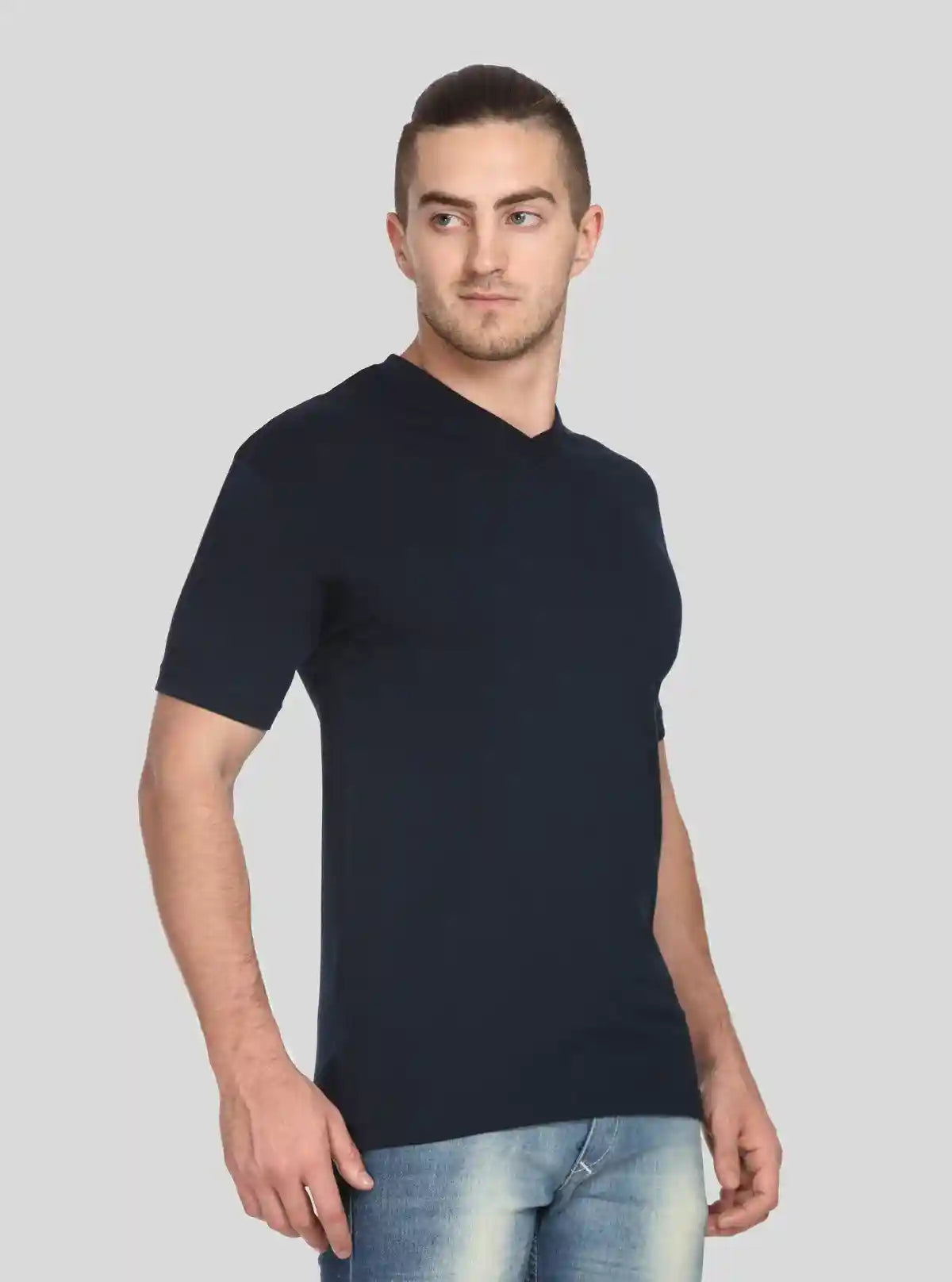 Men’s Navy Blue Basic V-Neck T-Shirt – Classic Cotton Casual Wear Tee | Buy Online at  Boer and Fitch