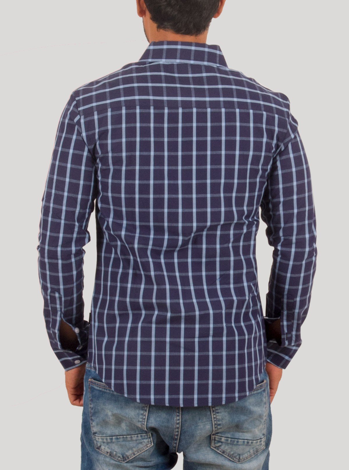 Navy Checked Casual Long Sleeve Shirt for Men – Boer and Fitch - Boer and Fitch