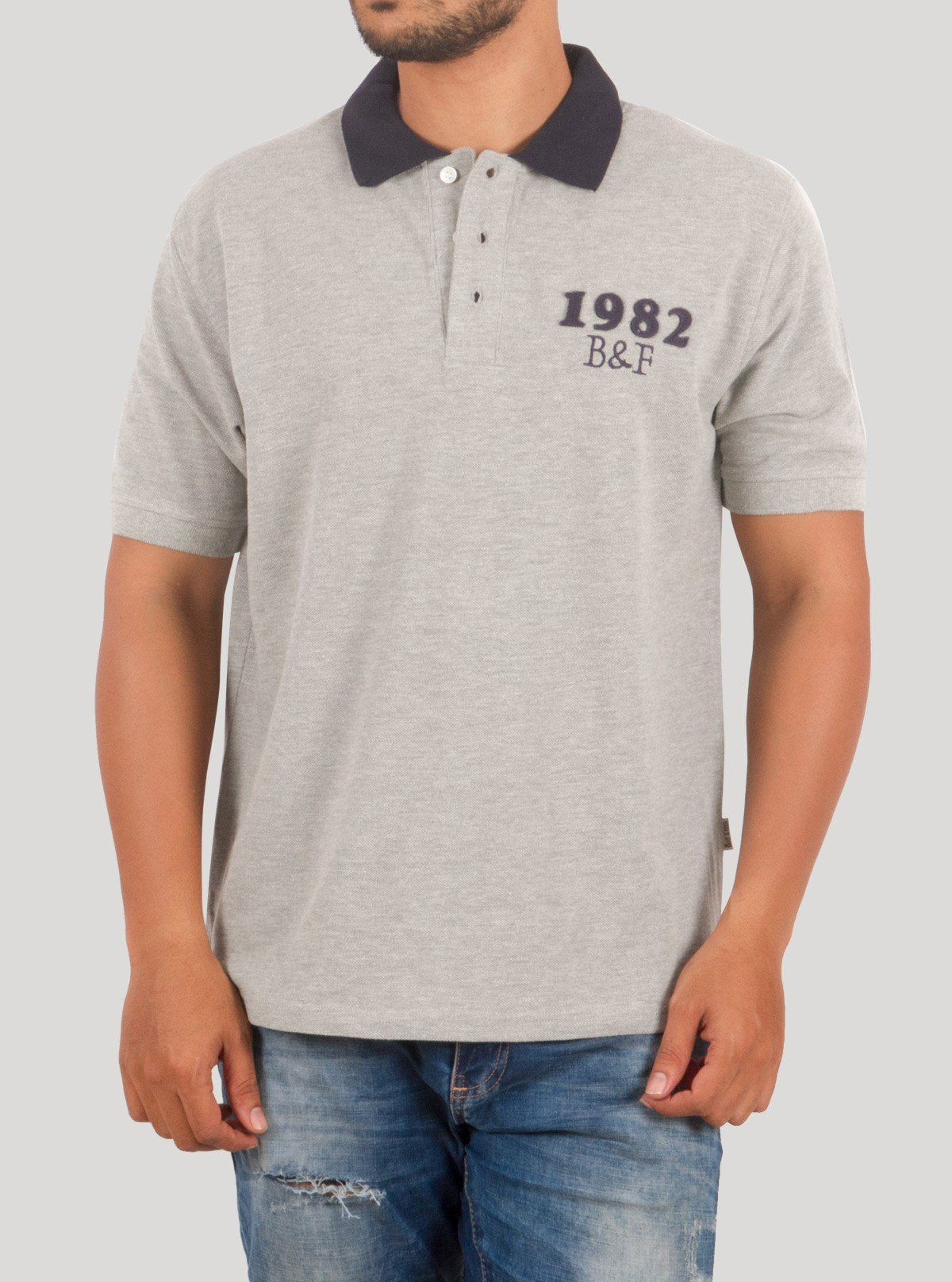 Navy Collared Grey Polo T-Shirt – Premium Cotton by Boer & Fitch - Boer and Fitch