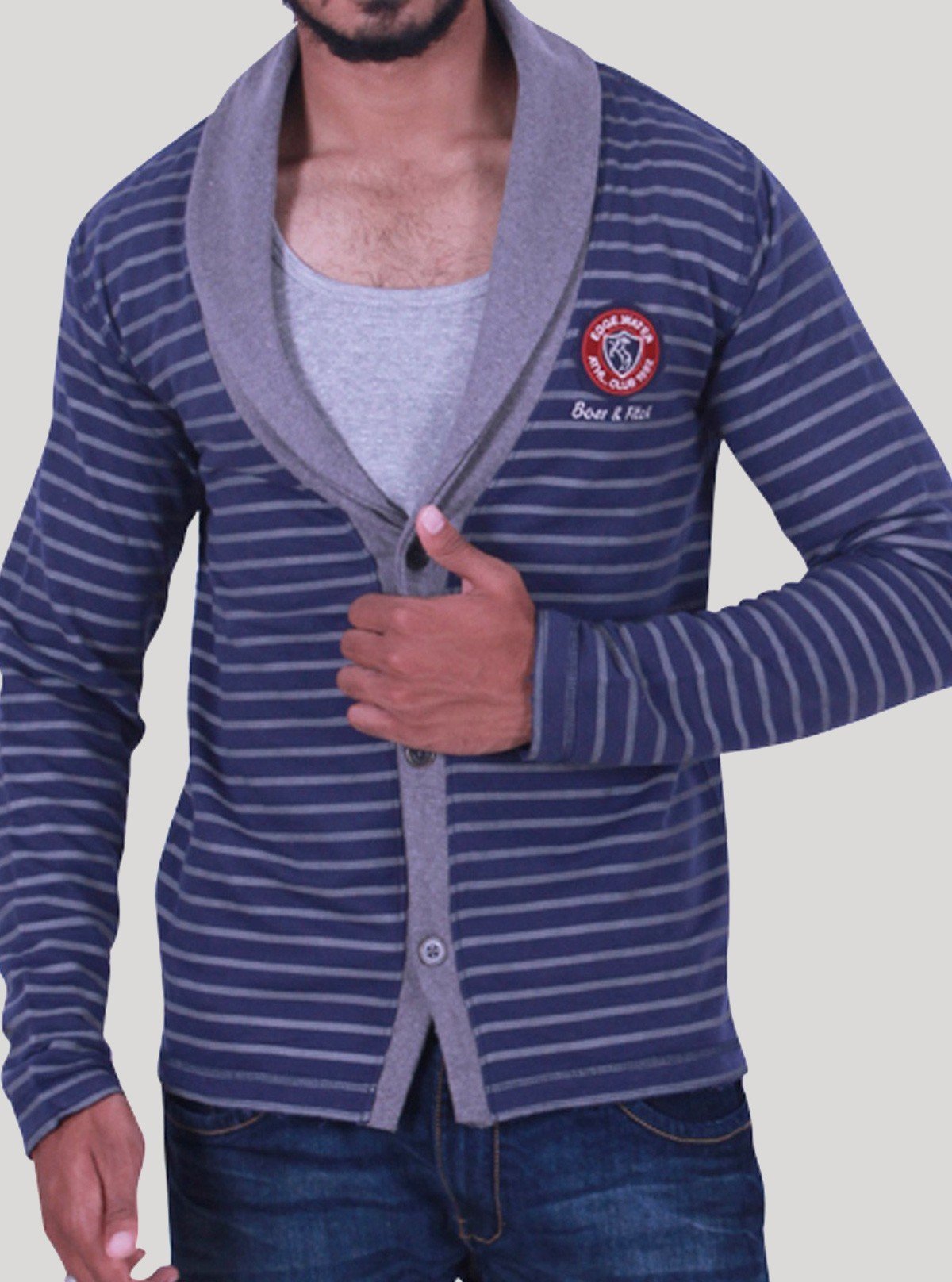 Navy Striped Shawl Collar Cardigan for Men – Stylish Knitwear by Boer and Fitch - Boer and Fitch