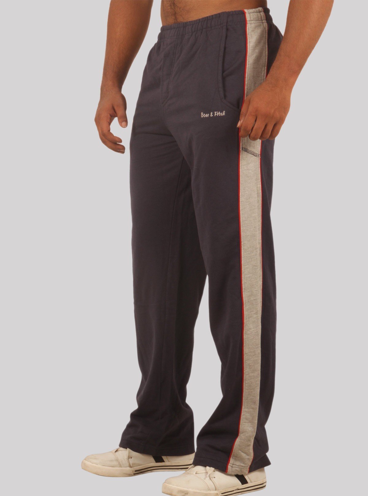 Navy Track Pants with Grey Stripes for Men – Comfortable Sportswear by Boer and Fitch - Boer and Fitch