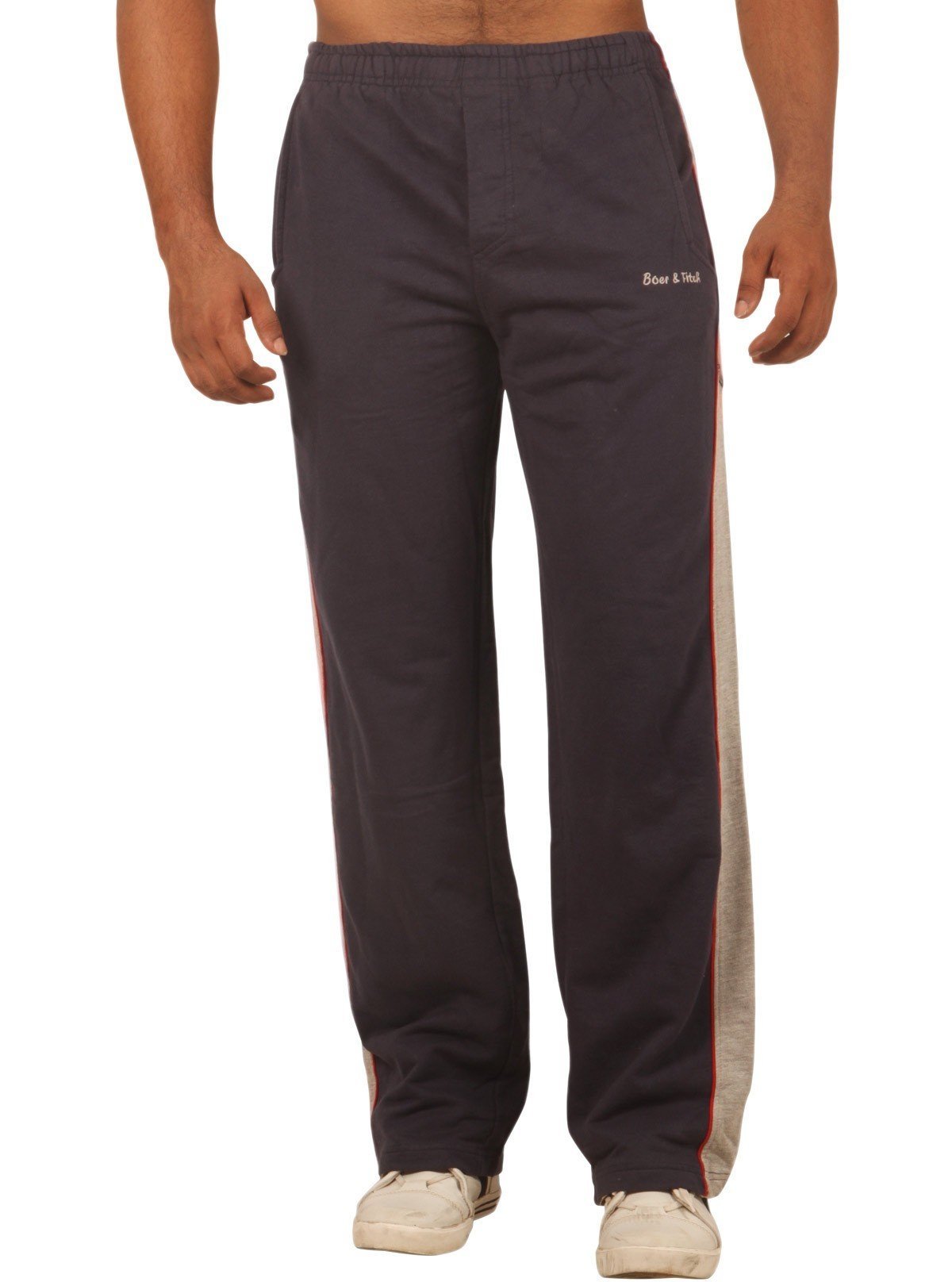 Navy Track Pants with Grey Stripes for Men – Comfortable Sportswear by Boer and Fitch - Boer and Fitch