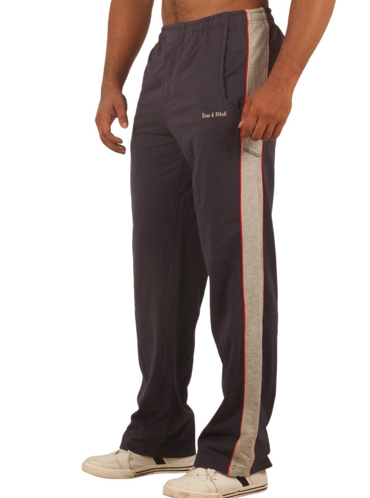 Navy Track Pants with Grey Stripes for Men – Comfortable Sportswear by Boer and Fitch - Boer and Fitch