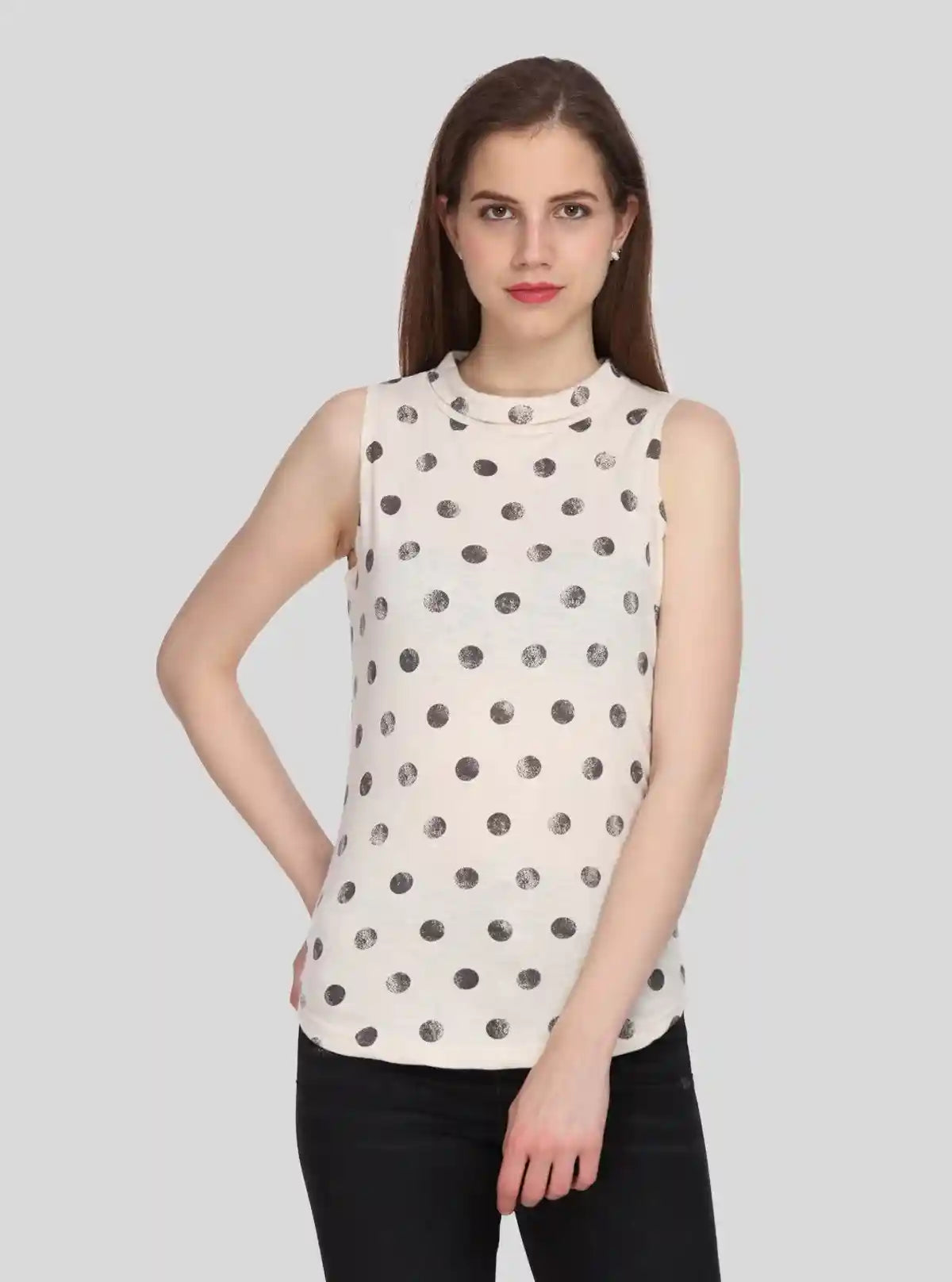 Women’s Ecru Polka Dot Sleeveless Fleece Turtle Neck Pullover | Buy Online at  Boer and Fitch