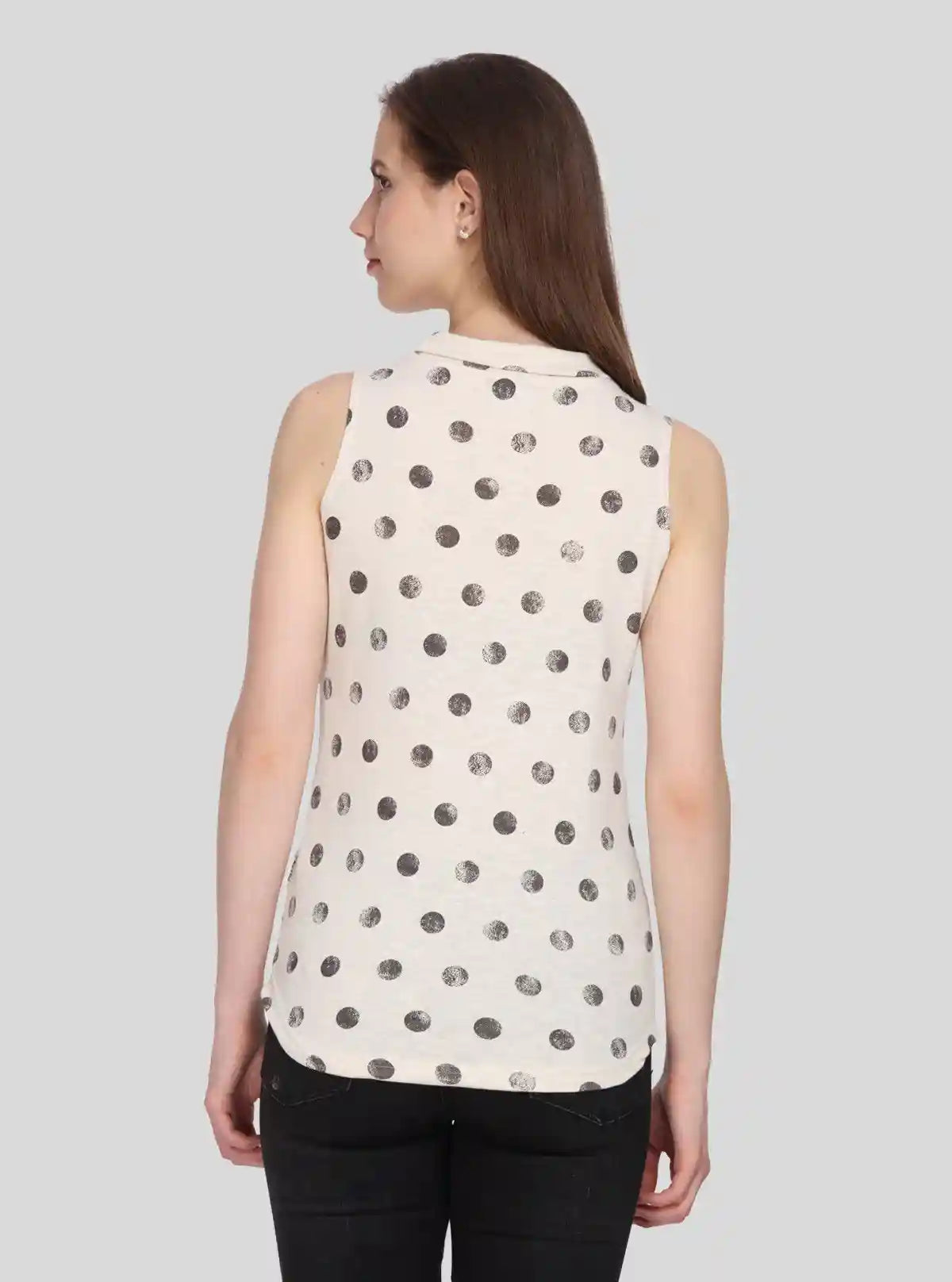 Women’s Ecru Polka Dot Sleeveless Fleece Turtle Neck Pullover | Buy Online at  Boer and Fitch
