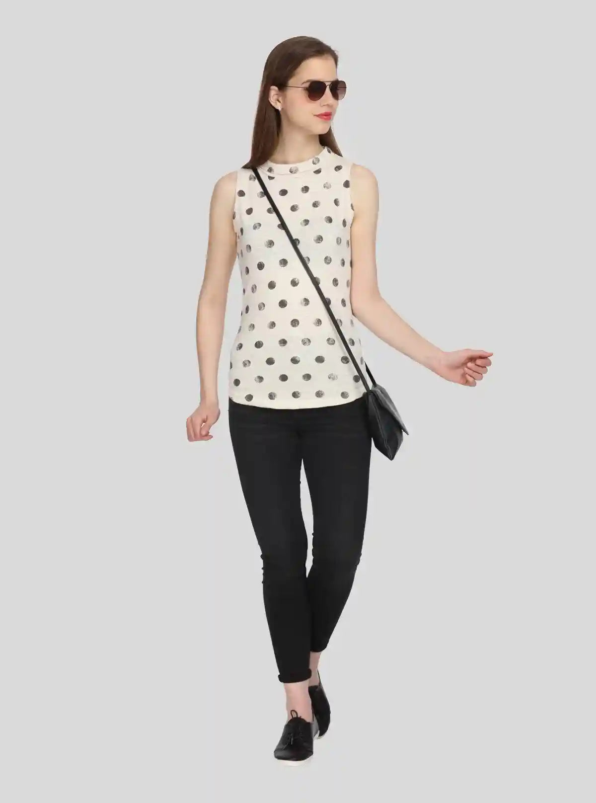Women’s Ecru Polka Dot Sleeveless Fleece Turtle Neck Pullover | Buy Online at  Boer and Fitch