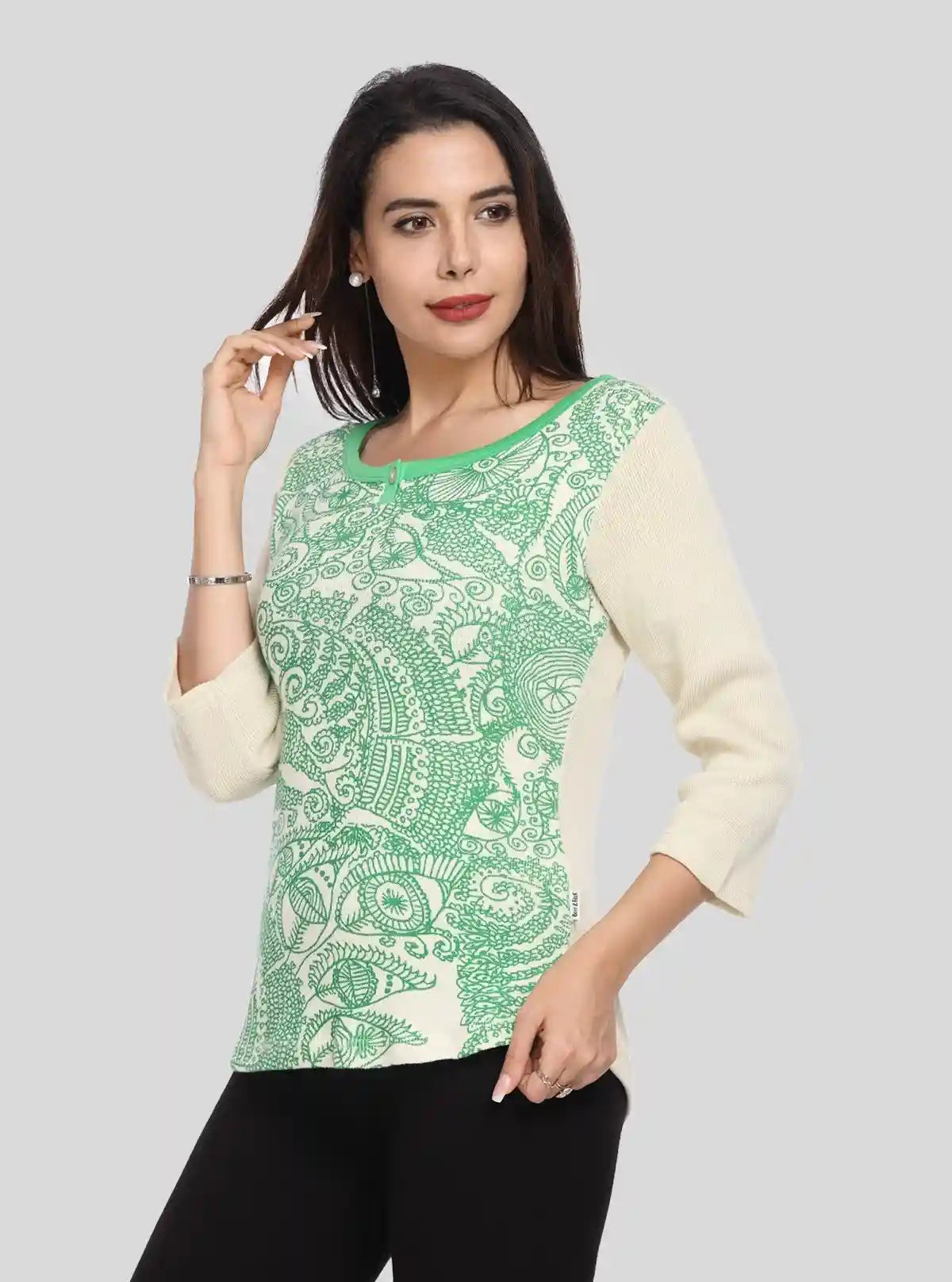 Women’s Ecru Printed Cotton Ribbed Boat Neck Sweat Top | Buy Online at  Boer and Fitch