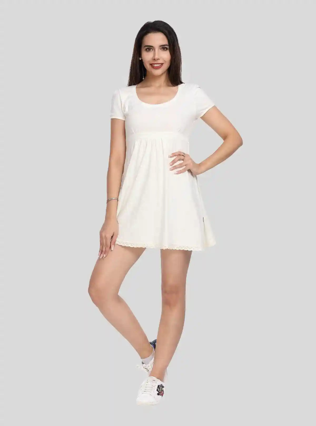 Women's Ecru Solid Dress in 100% Cotton Feather Touch Fabric | Buy Online at  Boer and Fitch