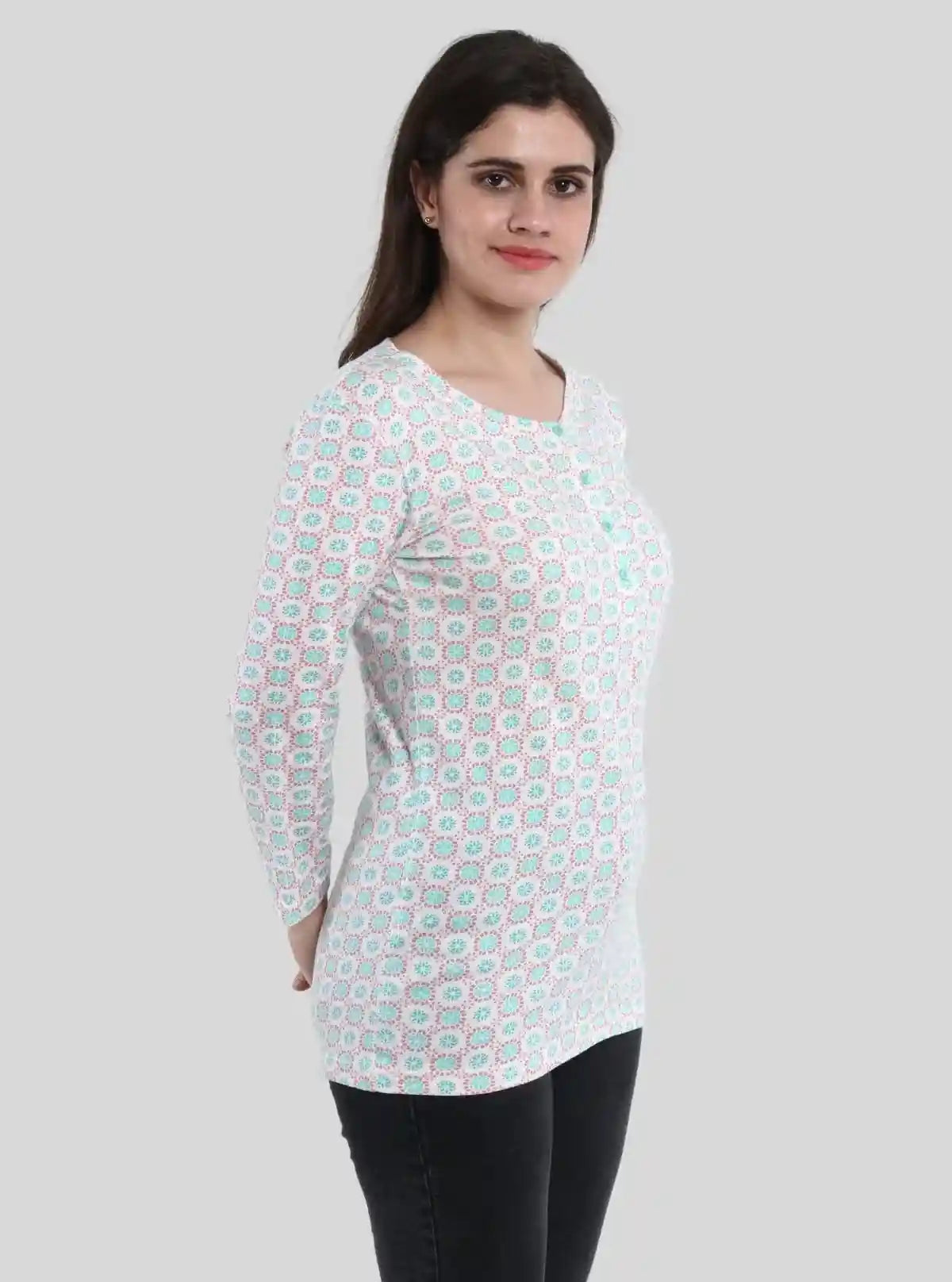 Women’s Graphic Floral Print Button Front Long Sleeve Top – Cotton Jersey Knit | Buy Online at  Boer and Fitch