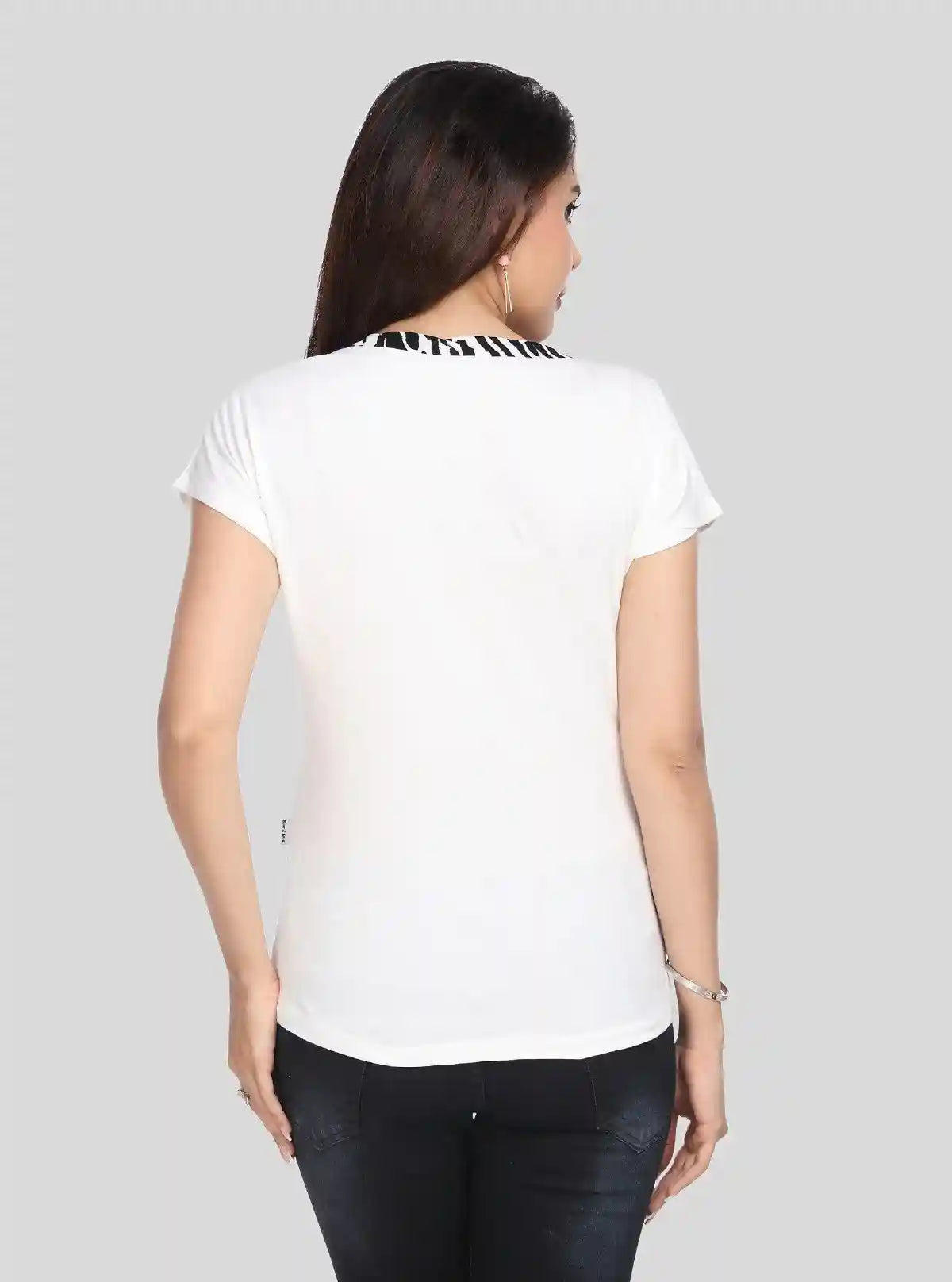 Women’s White & Black Printed Cotton Elastane Short Sleeve Top | Boer & Fitch | Buy Online at  Boer and Fitch