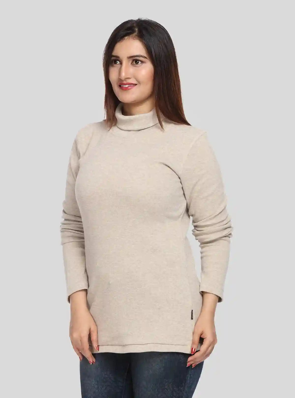 Women’s Solid Ecru Ribbed Turtle Neck Pullover with Long Sleeves | Buy Online at  Boer and Fitch