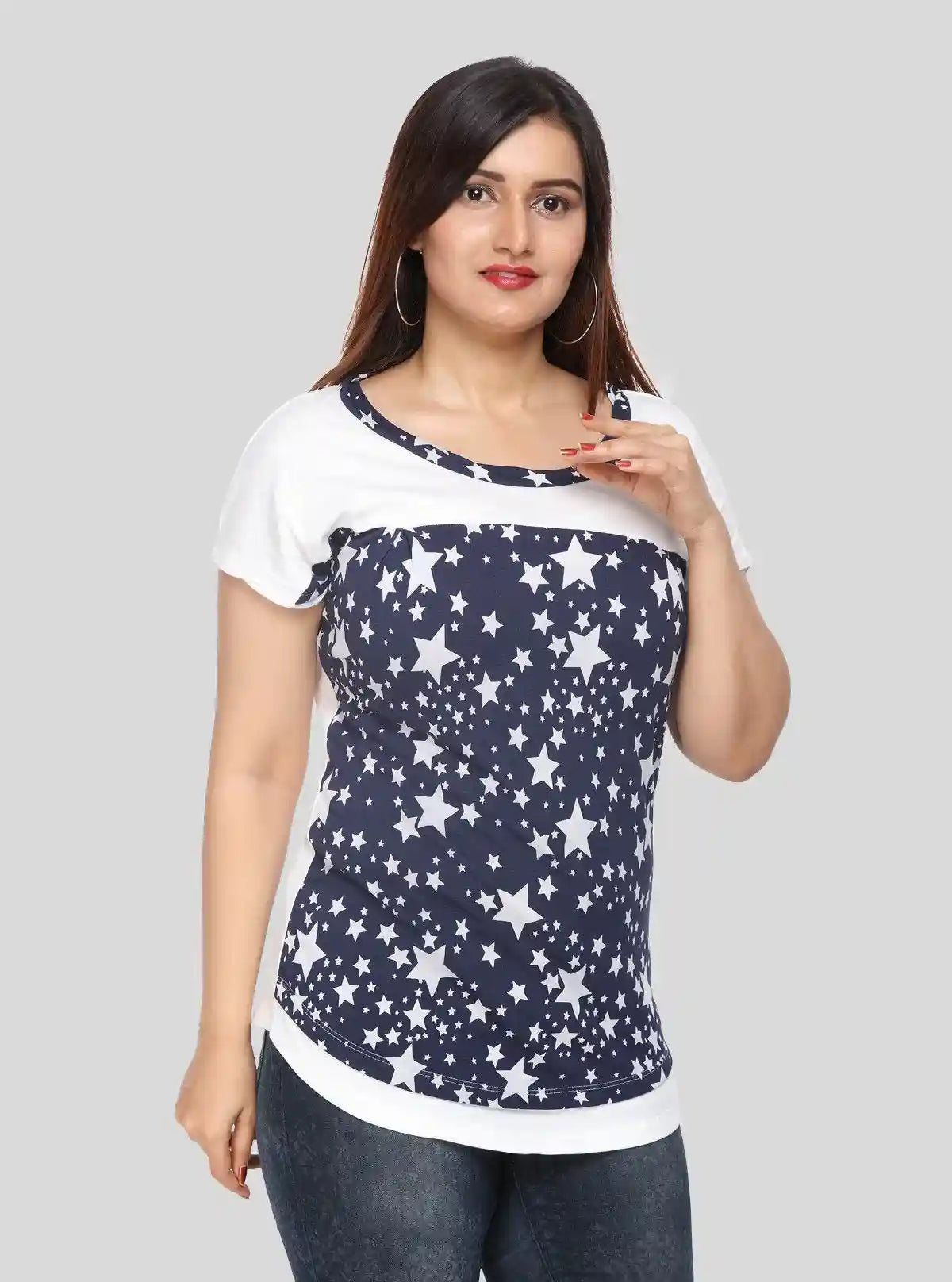 Women's White Star Print Short Sleeve Cotton Jersey Knit Top | Boer & Fitch | Buy Online at  Boer and Fitch
