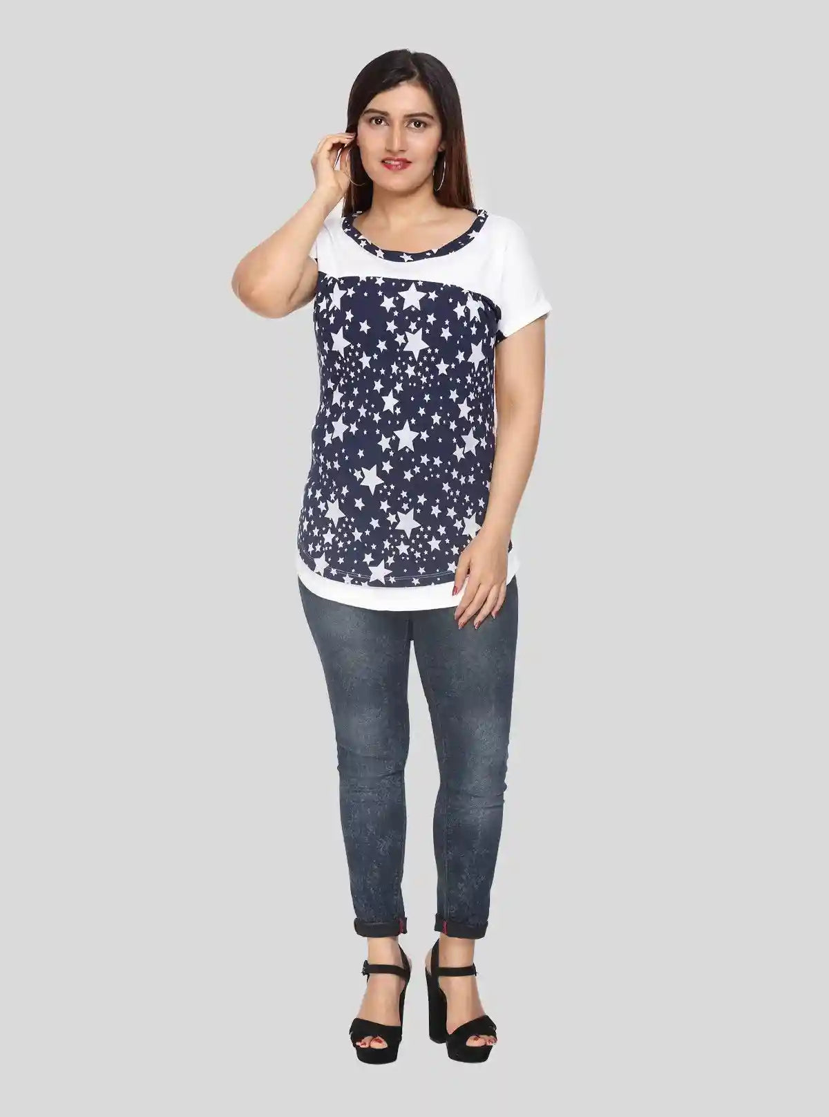 Women's White Star Print Short Sleeve Cotton Jersey Knit Top | Boer & Fitch | Buy Online at  Boer and Fitch