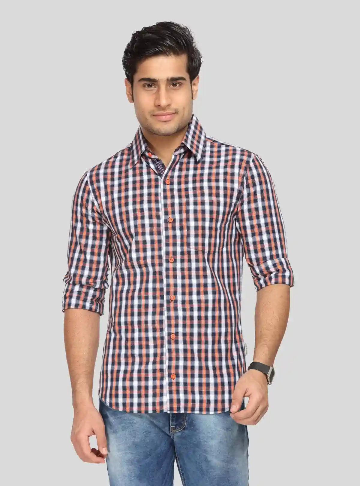 Men’s Orange and Black Checked Shirt – Bold Casual Style for Men | Buy Online at  Boer and Fitch