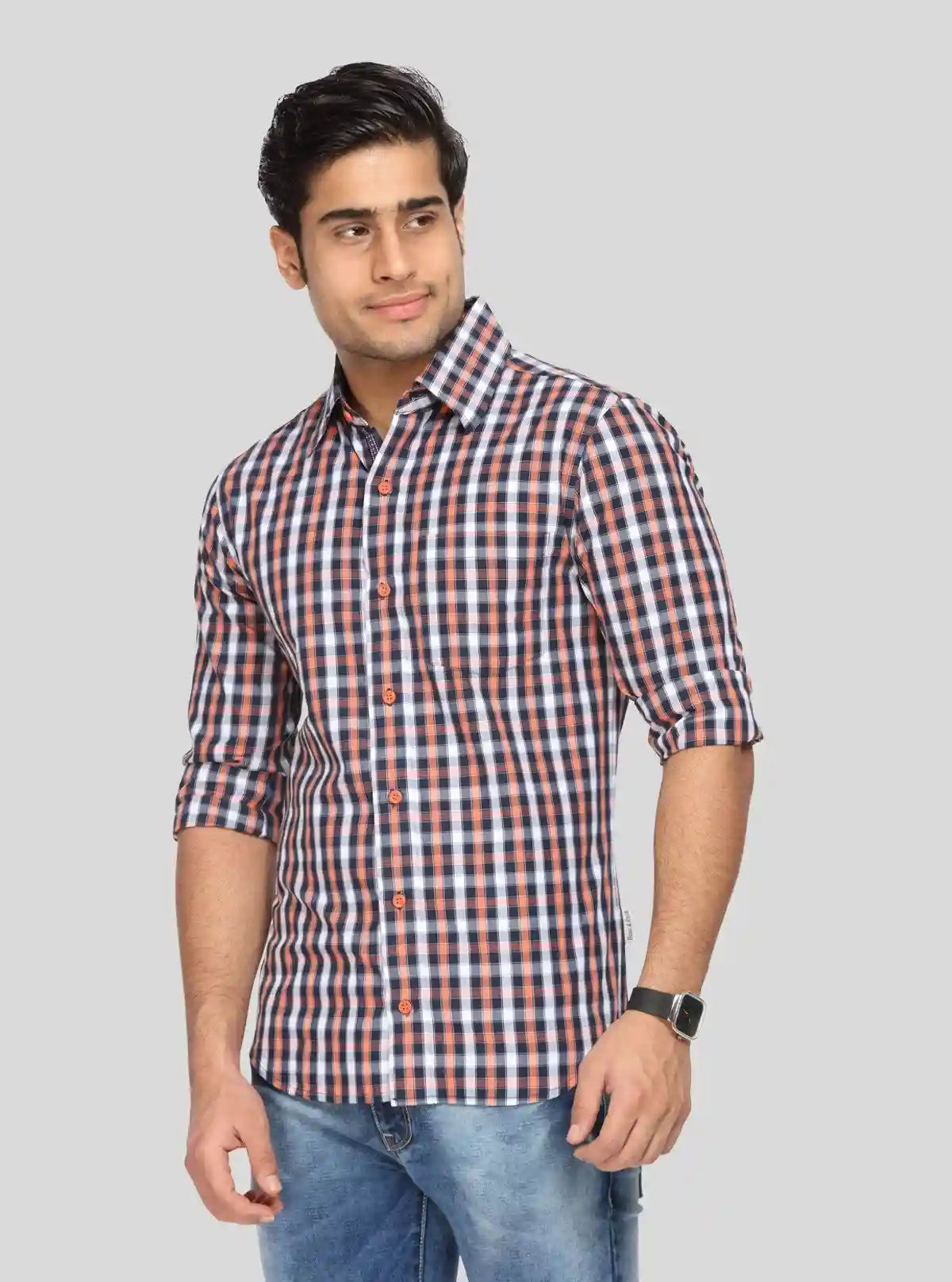Men’s Orange and Black Checked Shirt – Bold Casual Style for Men | Buy Online at  Boer and Fitch