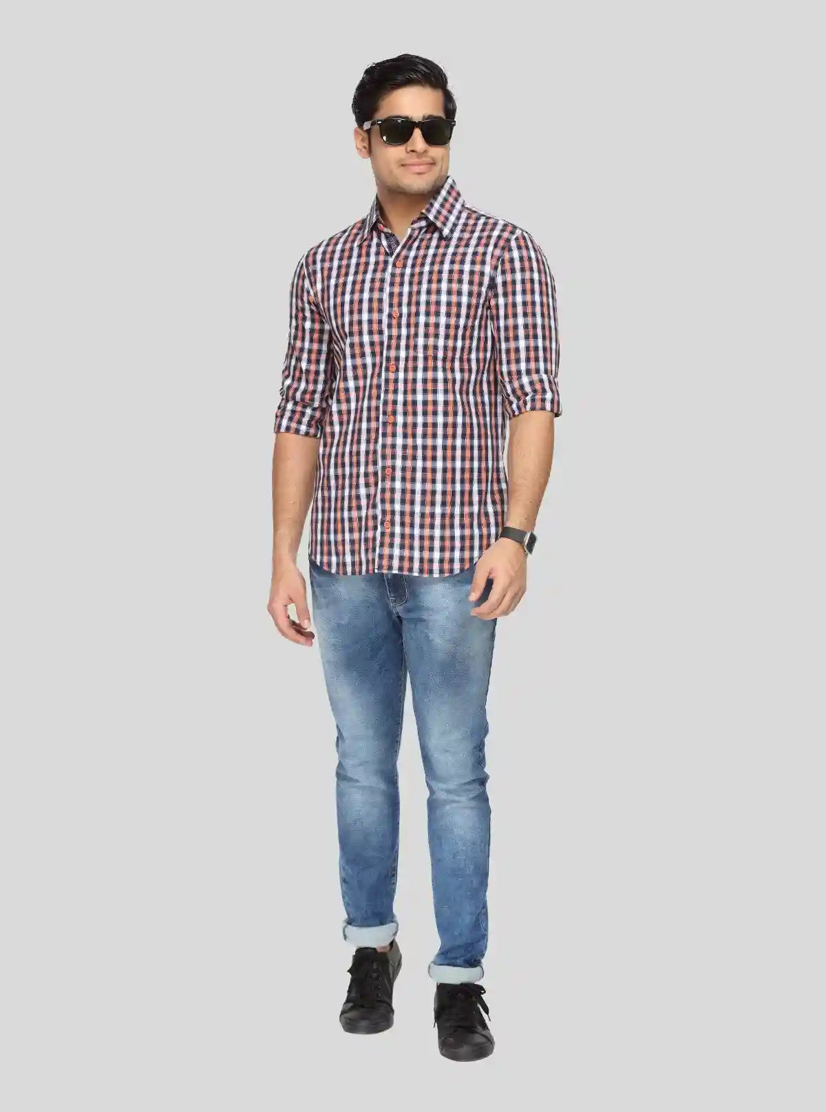 Men’s Orange and Black Checked Shirt – Bold Casual Style for Men | Buy Online at gep32c-qs.myshopify.com