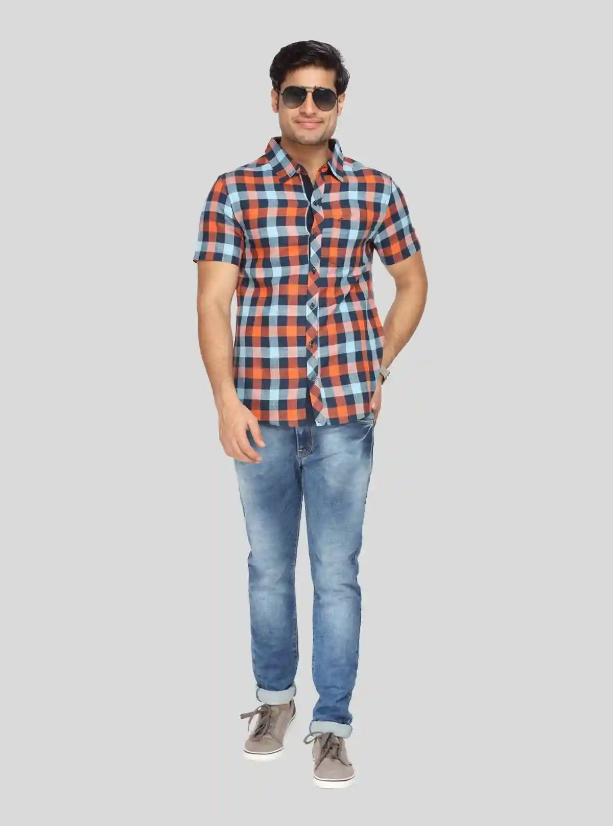 Men’s Orange & Blue Broad Checked Slim Fit Shirt – Bold Style by Boer & Fitch | Buy Online at  Boer and Fitch