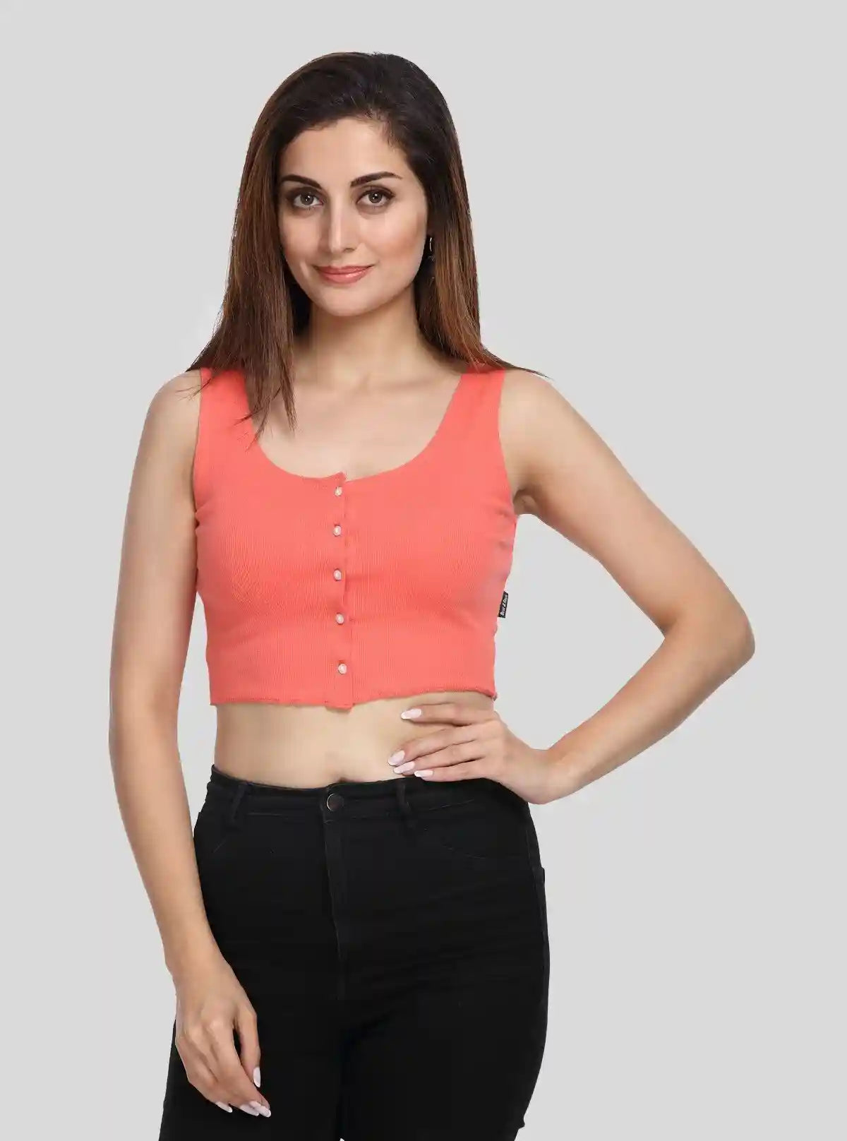 Women's Orange Button Front Crop Top in Cotton Durby Knit Fabric | Buy Online at  Boer and Fitch
