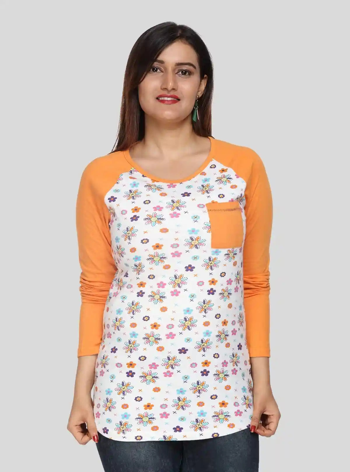 Women’s Orange Raglan Sleeve Cotton Jersey Top with Long Sleeves | Boer & Fitch | Buy Online at  Boer and Fitch
