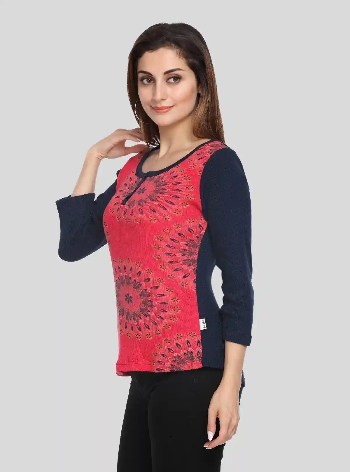 Women’s Red Floral Cotton Ribbed Sweat Top with Boat Neck – Boer & Fitch | Buy Online at  Boer and Fitch
