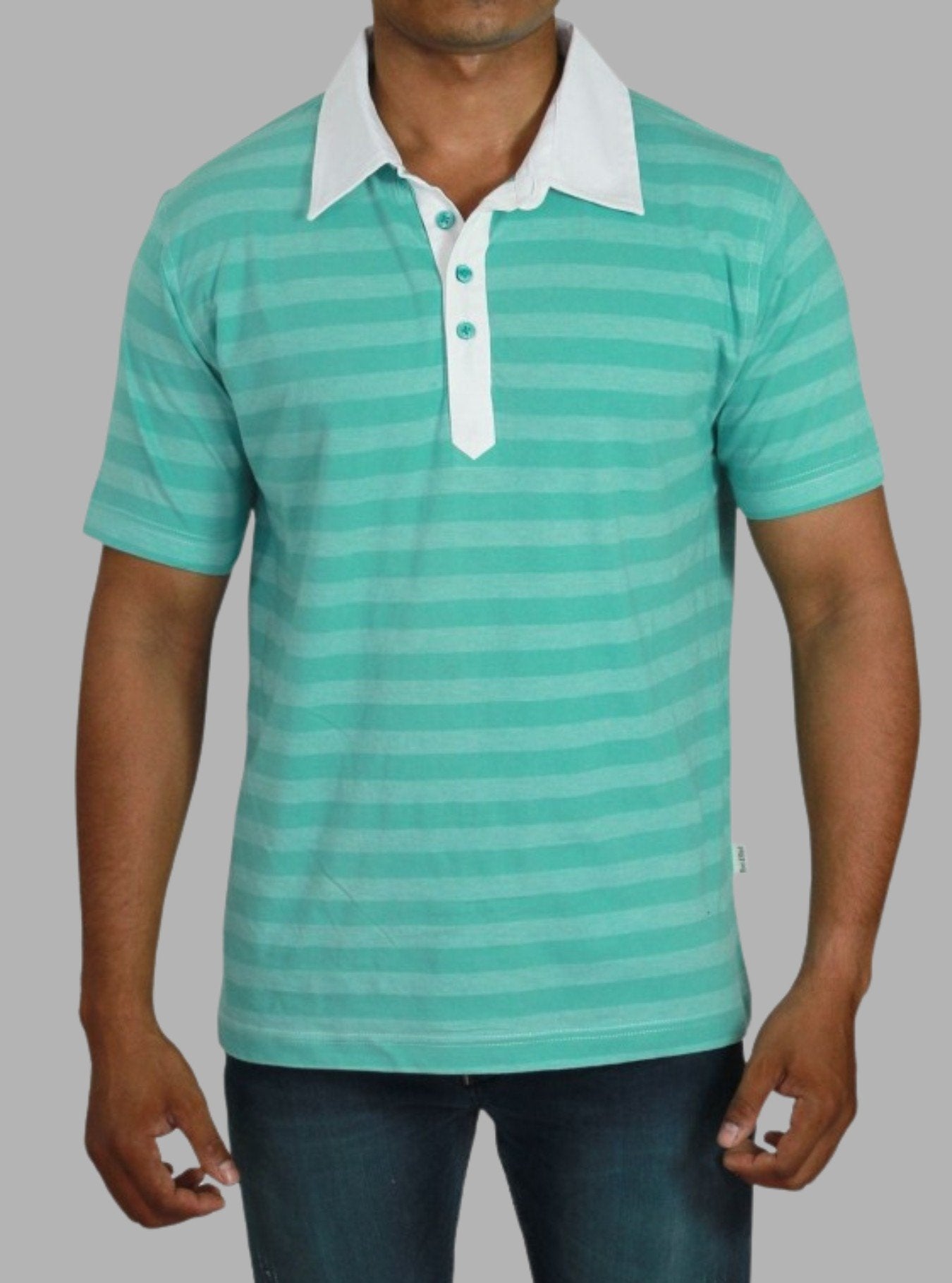 Pastel Green Striped Polo T-Shirt for Men – Casual Cotton Polo by Boer and Fitch - Boer and Fitch