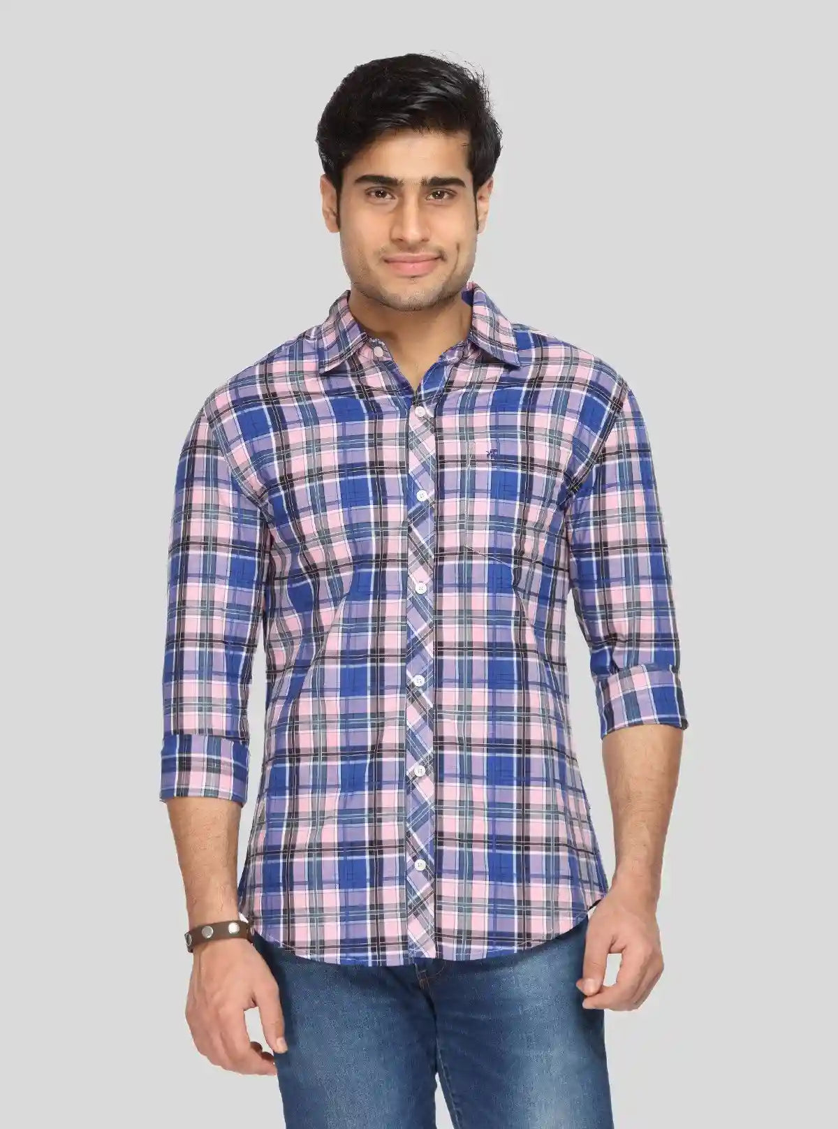 Men’s Pink and Blue Checked Slim Fit Full Sleeve Shirt – Stylish Everyday Essential by Boer & Fitch | Buy Online at  Boer and Fitch