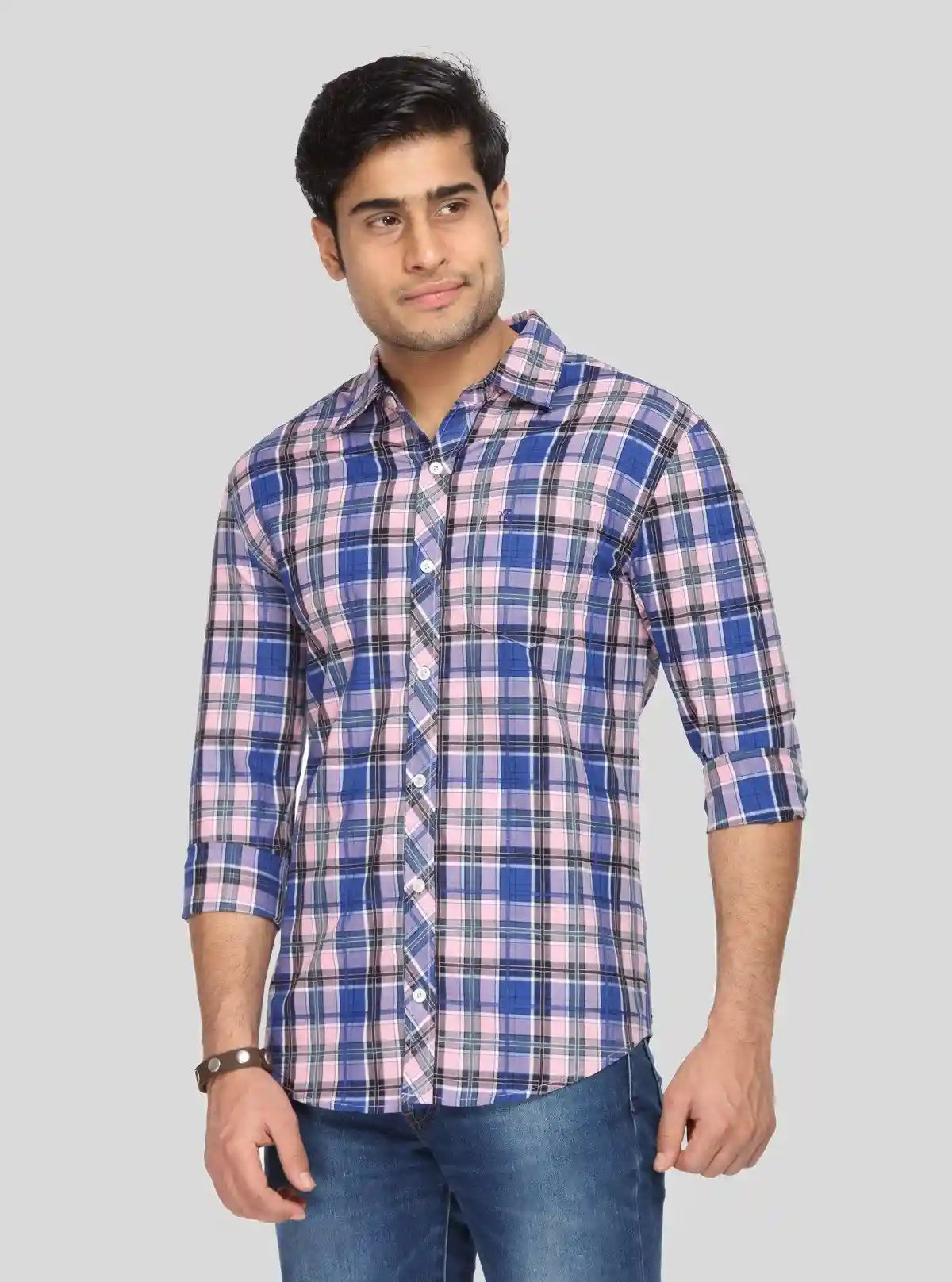 Men’s Pink and Blue Checked Slim Fit Full Sleeve Shirt – Stylish Everyday Essential by Boer & Fitch | Buy Online at  Boer and Fitch
