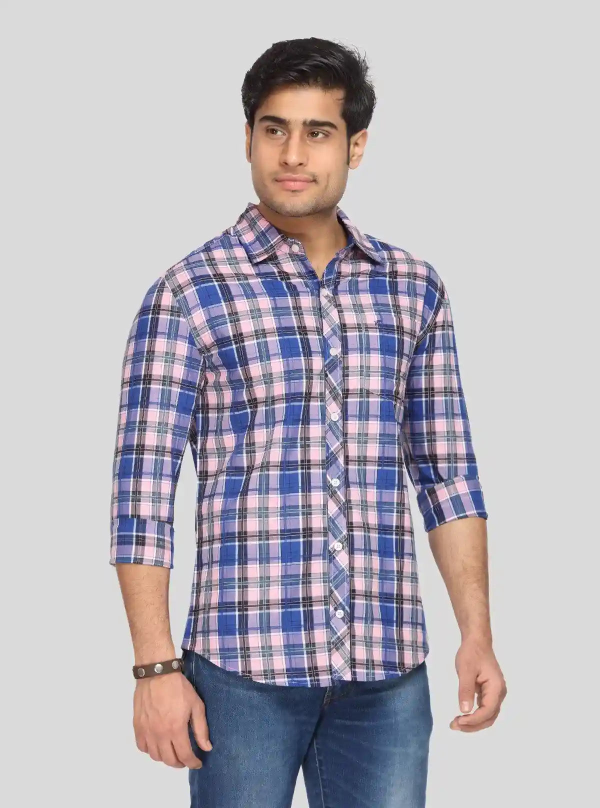 Men’s Pink and Blue Checked Slim Fit Full Sleeve Shirt – Stylish Everyday Essential by Boer & Fitch | Buy Online at  Boer and Fitch