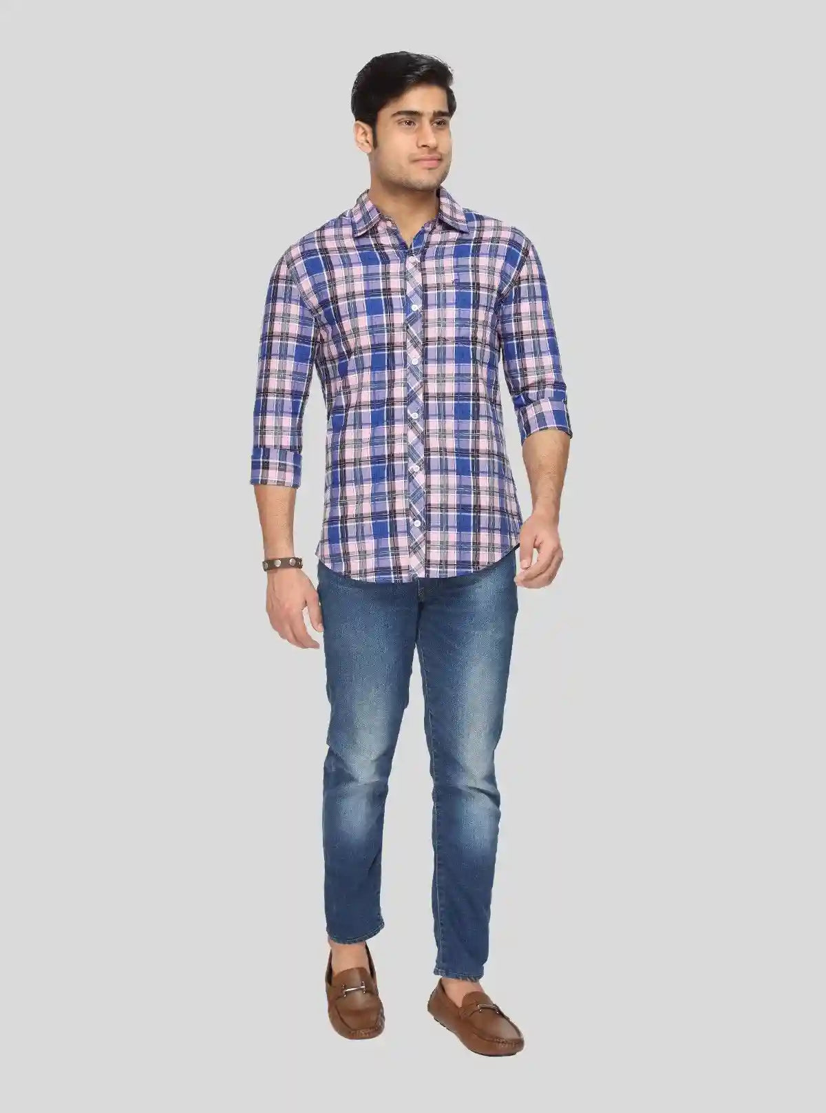 Men’s Pink and Blue Checked Slim Fit Full Sleeve Shirt – Stylish Everyday Essential by Boer & Fitch | Buy Online at  Boer and Fitch
