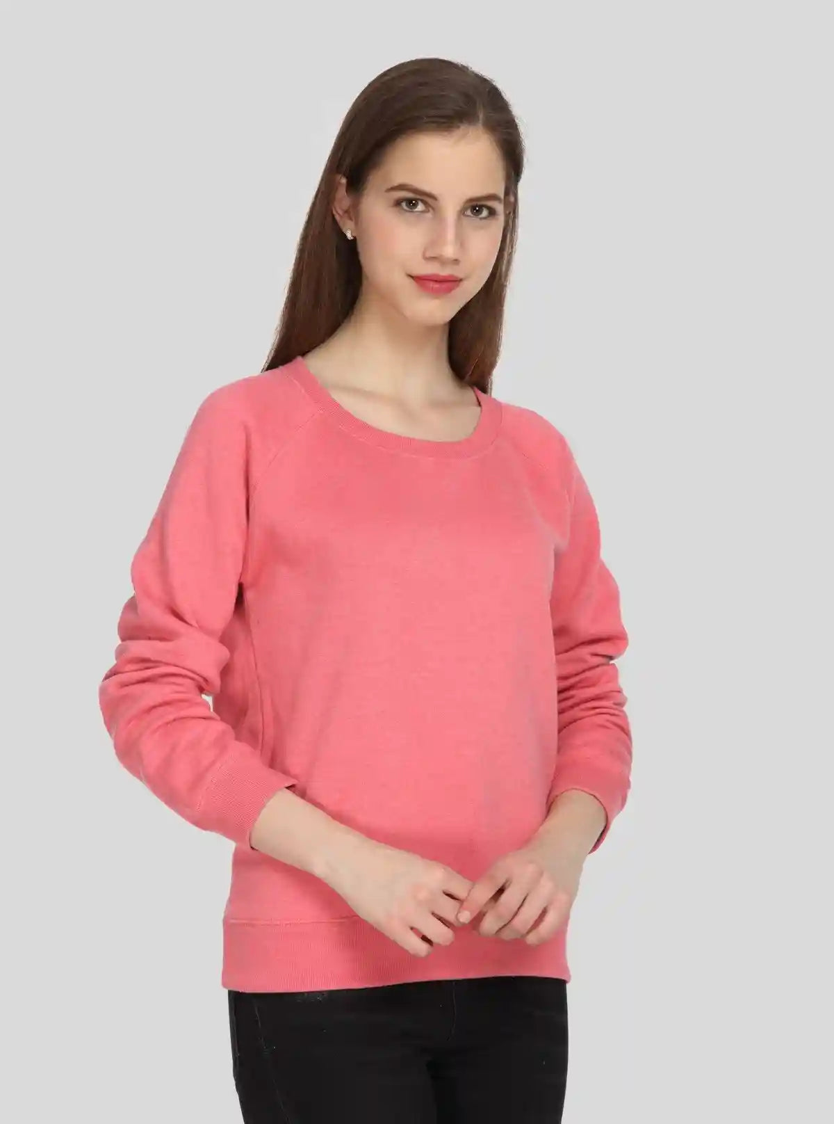 Women’s Dark Pink Full Sleeve Round Neck Pullover in Cotton Fleece | Buy Online at  Boer and Fitch