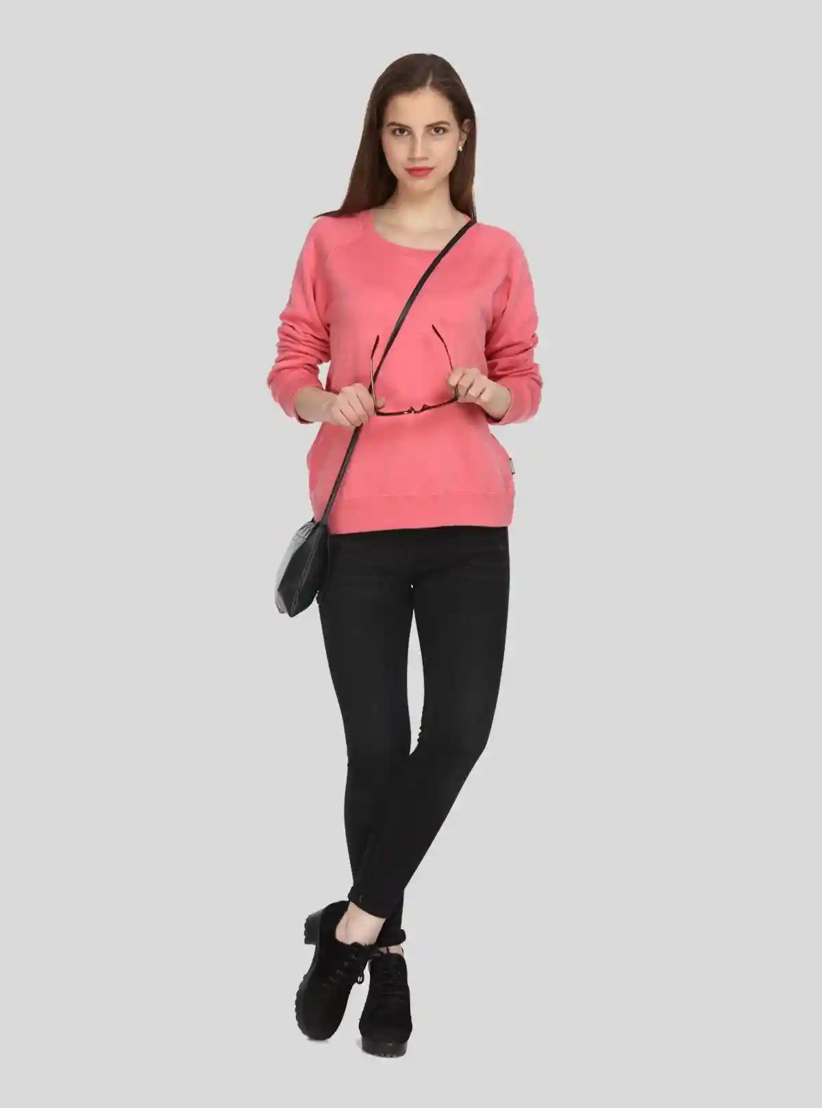 Women’s Dark Pink Full Sleeve Round Neck Pullover in Cotton Fleece | Buy Online at  Boer and Fitch