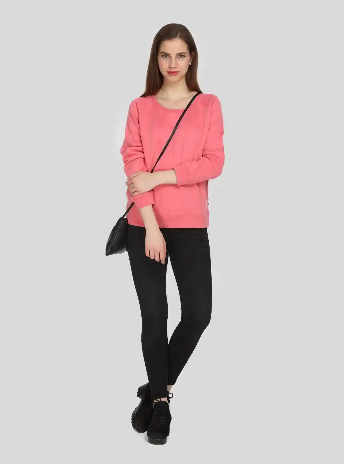 Women’s Dark Pink Full Sleeve Round Neck Pullover in Cotton Fleece | Buy Online at  Boer and Fitch