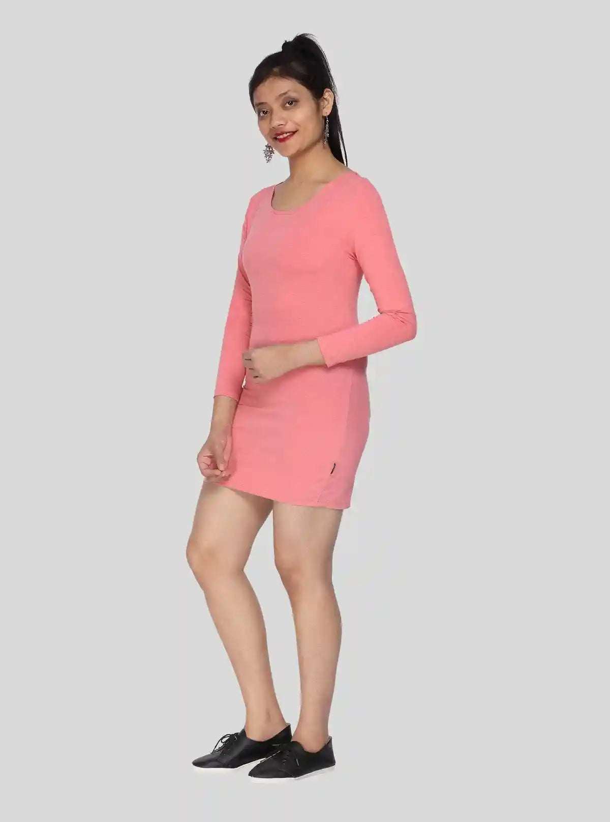 Women's Pastel Pink Long Sleeve Cotton Elastane Dress – Elegant Comfort | Buy Online at  Boer and Fitch