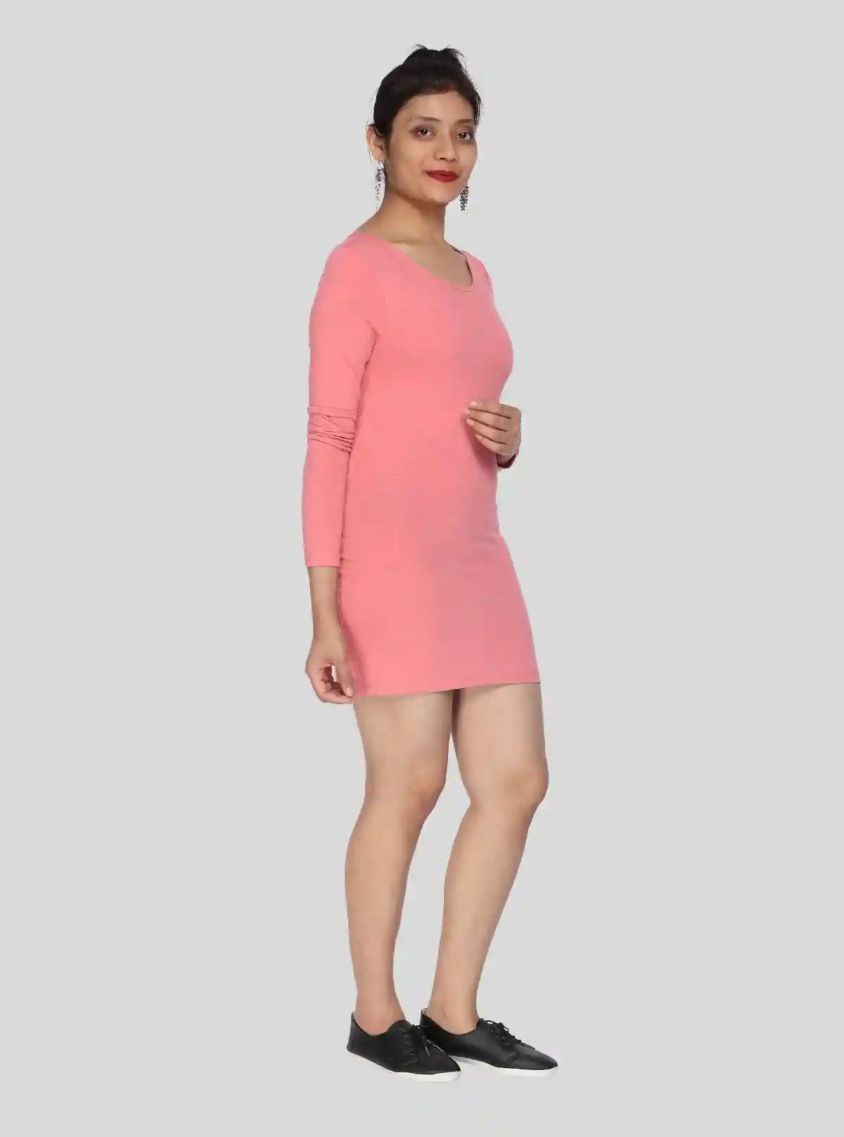 Women's Pastel Pink Long Sleeve Cotton Elastane Dress – Elegant Comfort | Buy Online at  Boer and Fitch