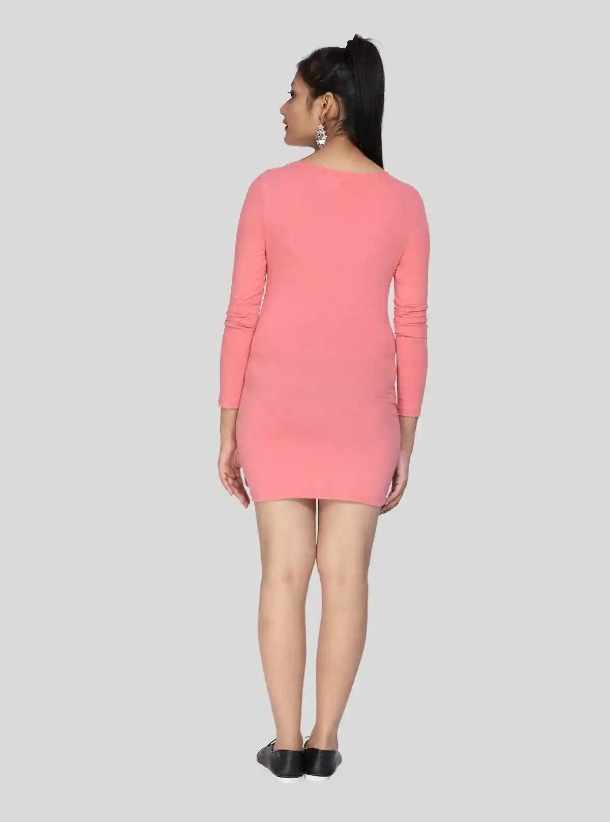 Women's Pastel Pink Long Sleeve Cotton Elastane Dress – Elegant Comfort | Buy Online at  Boer and Fitch