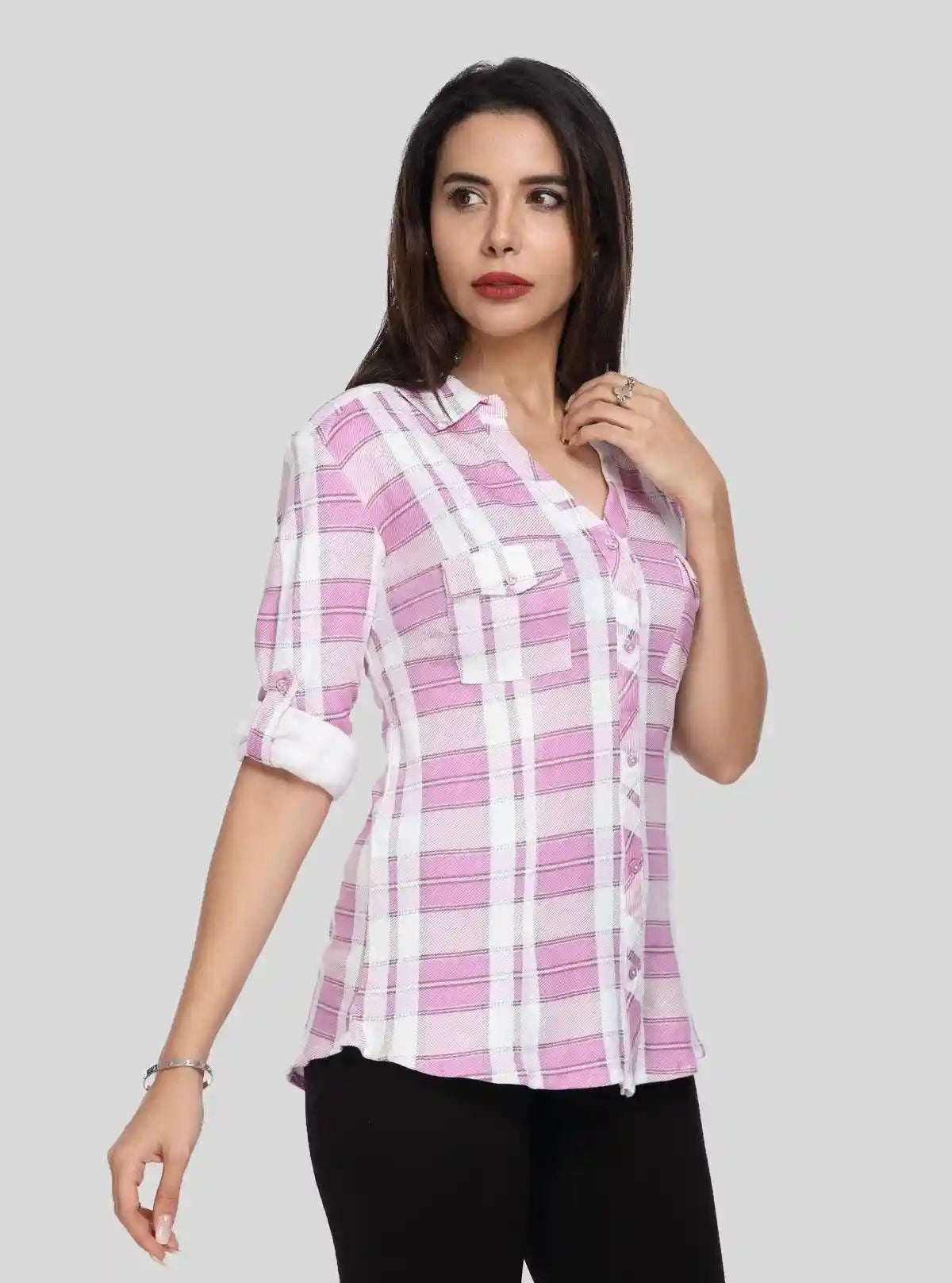 Women's Pink Checkered Cotton Long Sleeve Shirt – Boer and Fitch | Buy Online at  Boer and Fitch