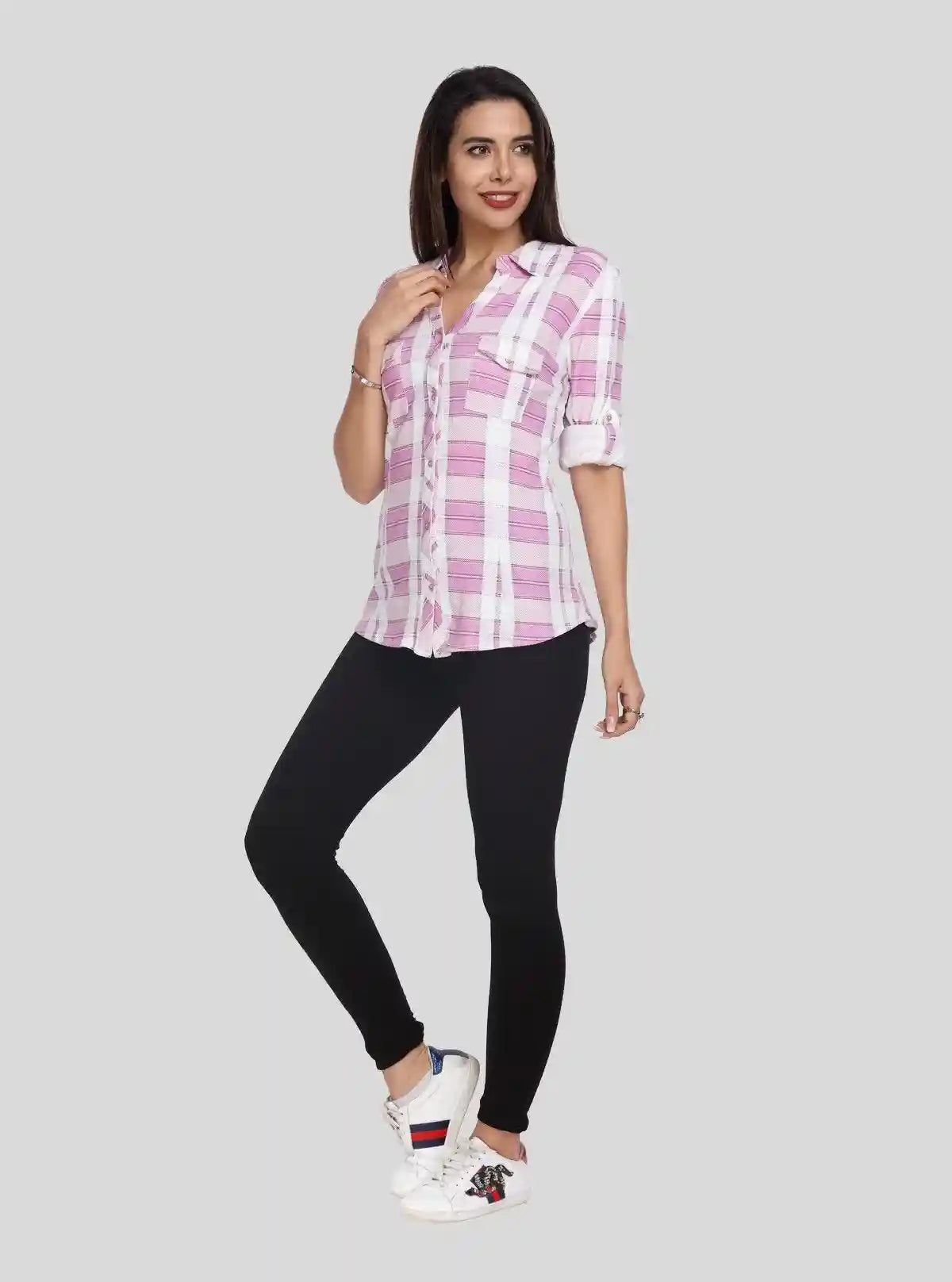 Women's Pink Checkered Cotton Long Sleeve Shirt – Boer and Fitch | Buy Online at  Boer and Fitch