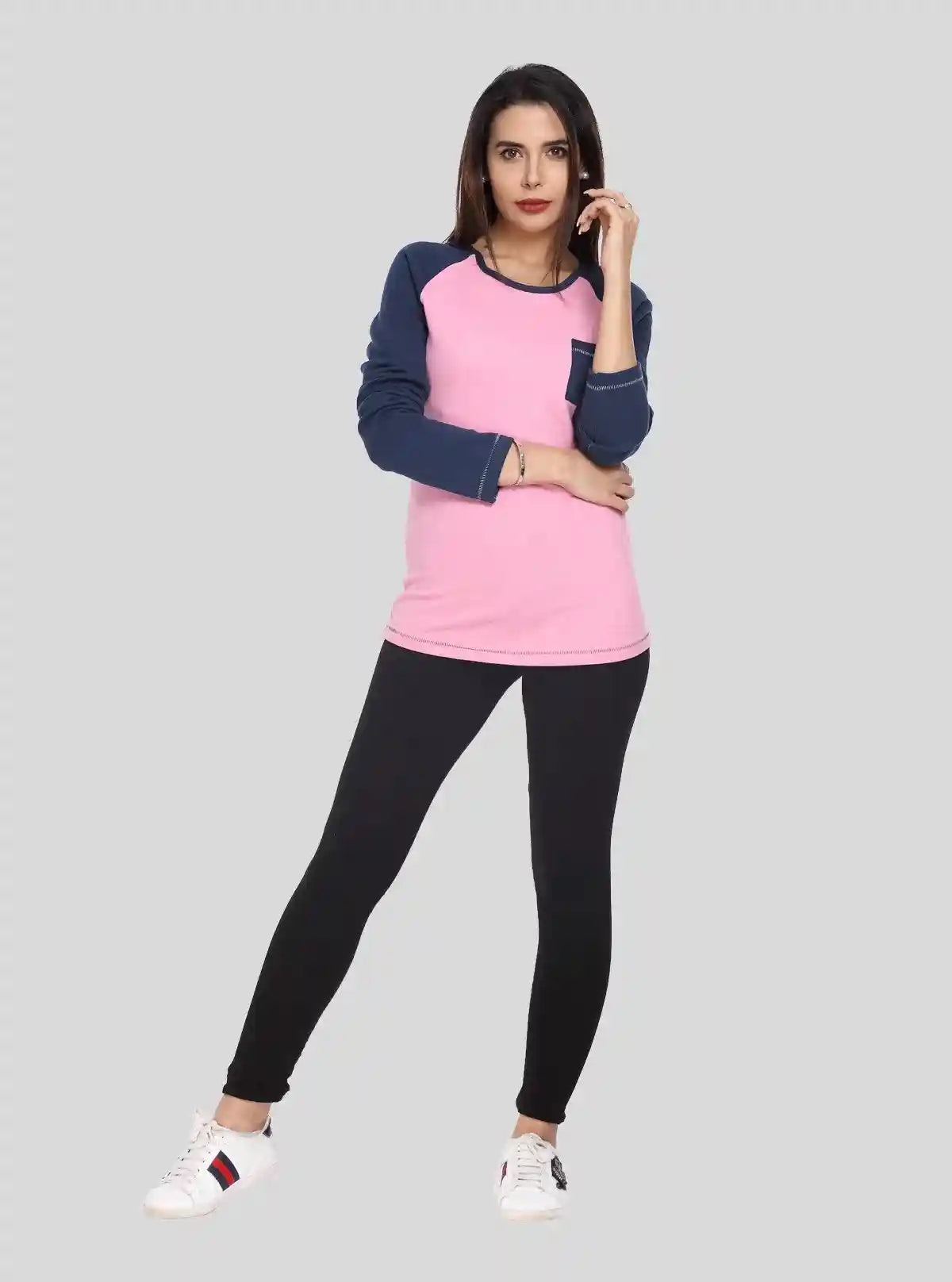 Women’s Pink Raglan Pullover with Front Pocket in Cotton Fleece | Buy Online at  Boer and Fitch