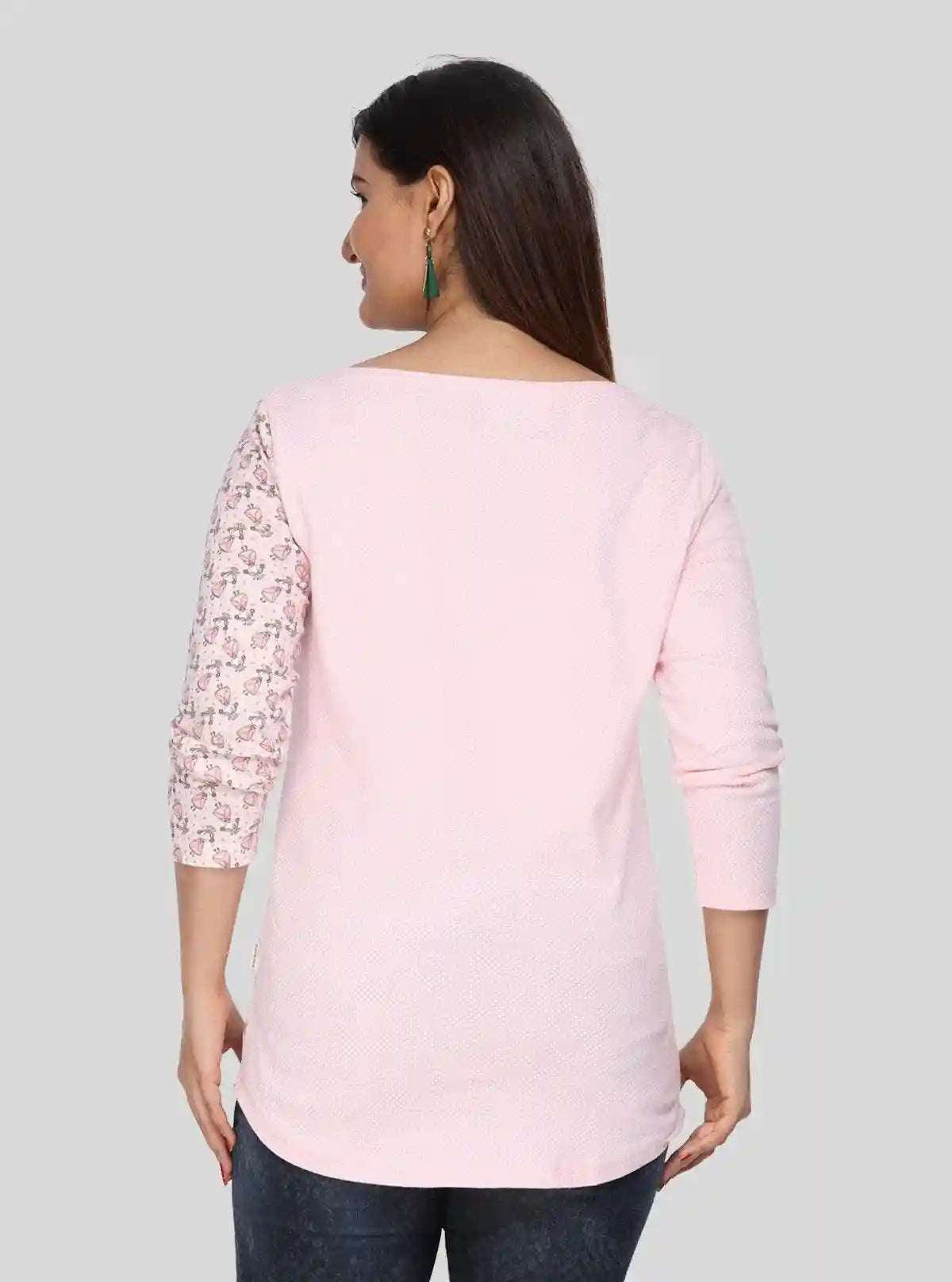 Women's Pink Scoop Neck Doll Print Top with Contrast Long Sleeves | Buy Online at  Boer and Fitch