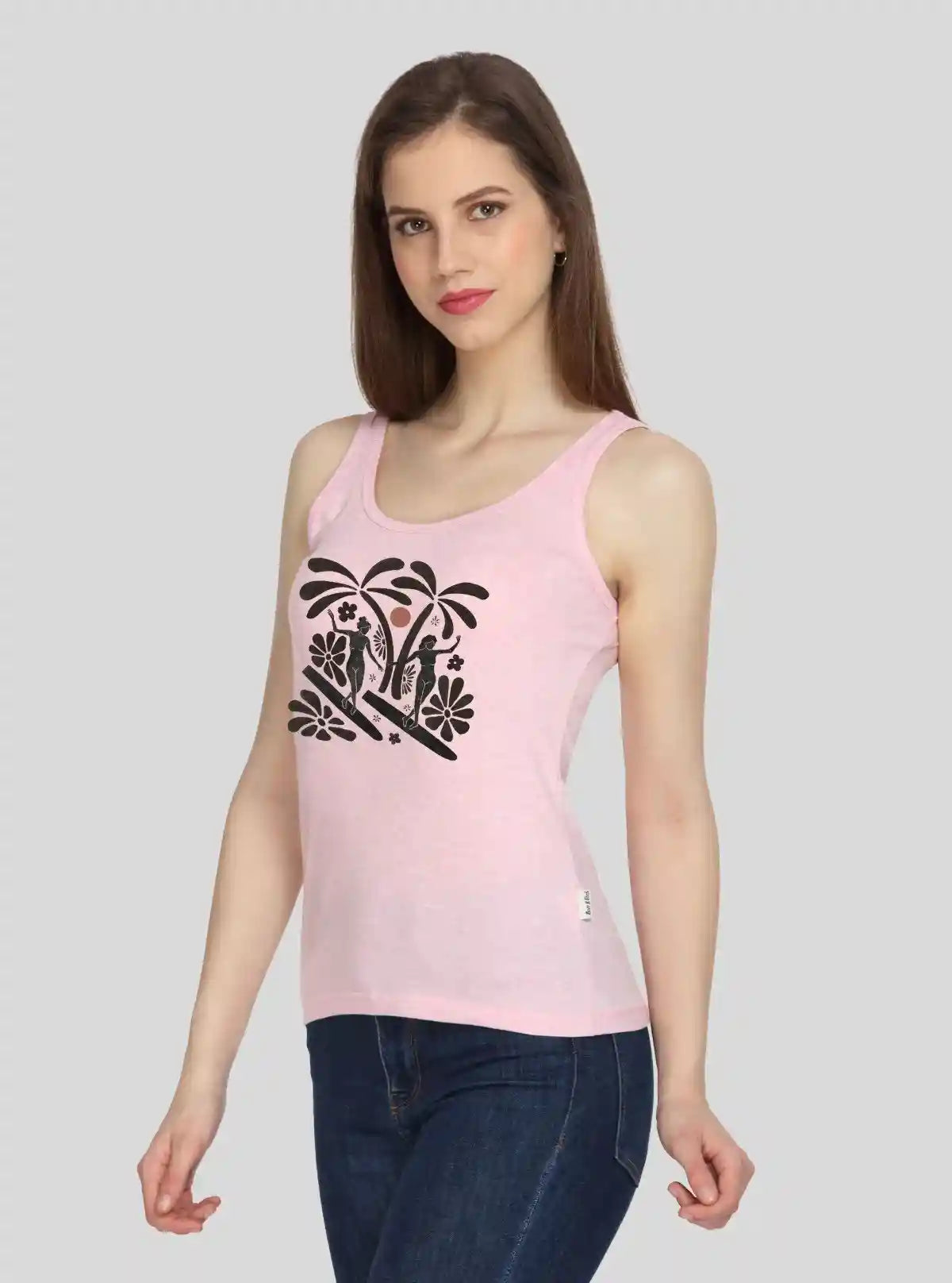Women’s Pink Sleeveless Top with Surf Girl Print – Cotton Jersey by Boer and Fitch | Buy Online at  Boer and Fitch