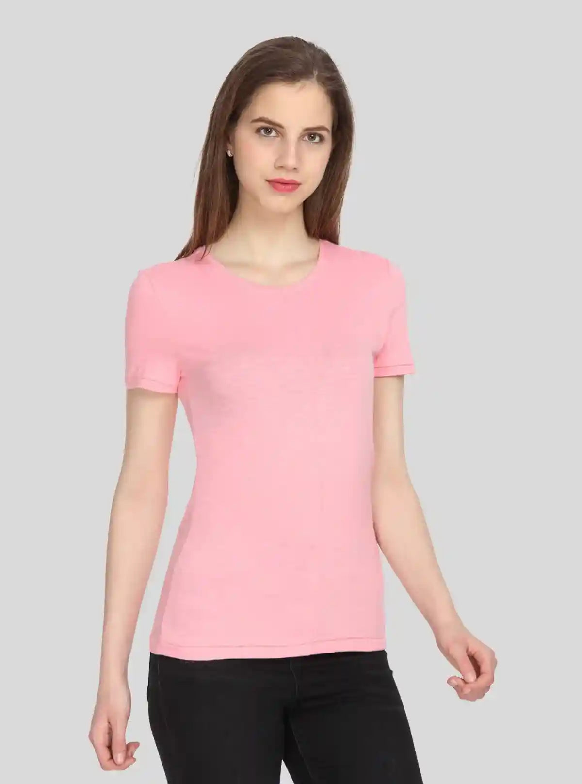 Women's Pink Solid Crew Neck Cotton Slub Jersey Short Sleeve T-Shirt by Boer and Fitch | Buy Online at  Boer and Fitch