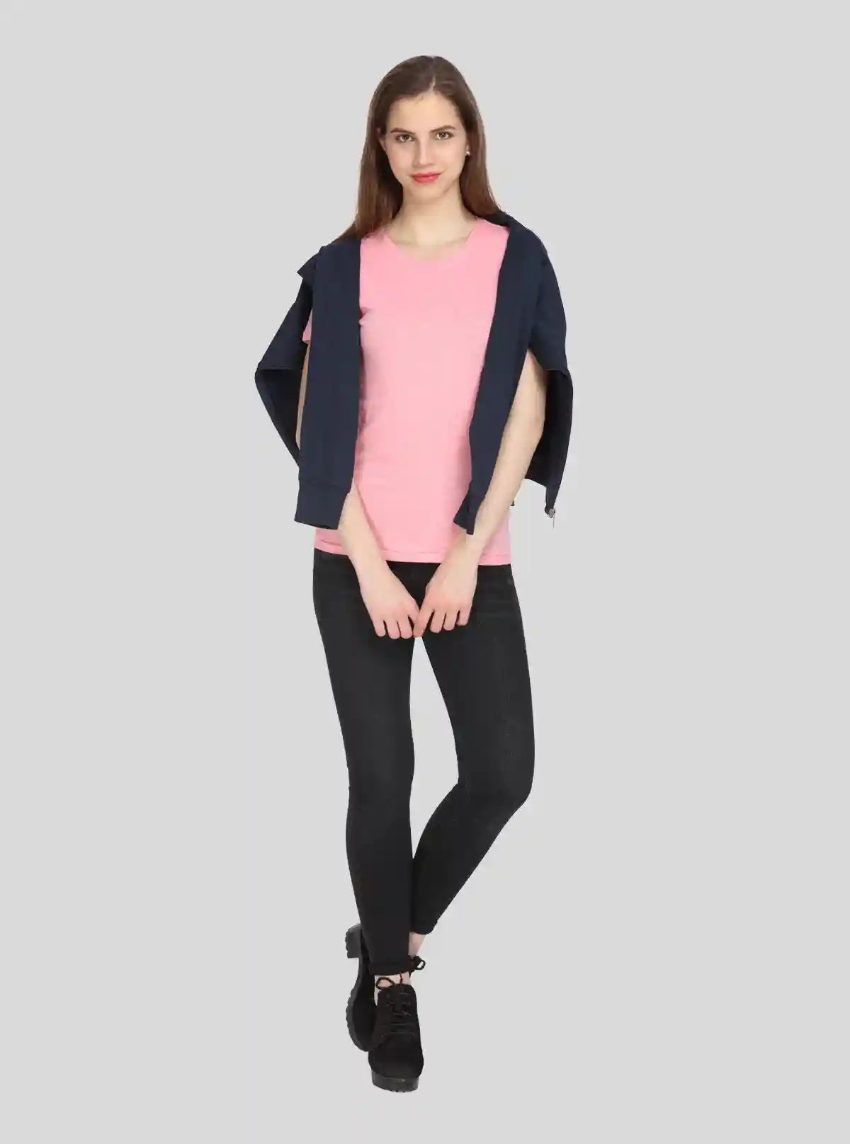 Women's Pink Solid Crew Neck Cotton Slub Jersey Short Sleeve T-Shirt by Boer and Fitch | Buy Online at  Boer and Fitch