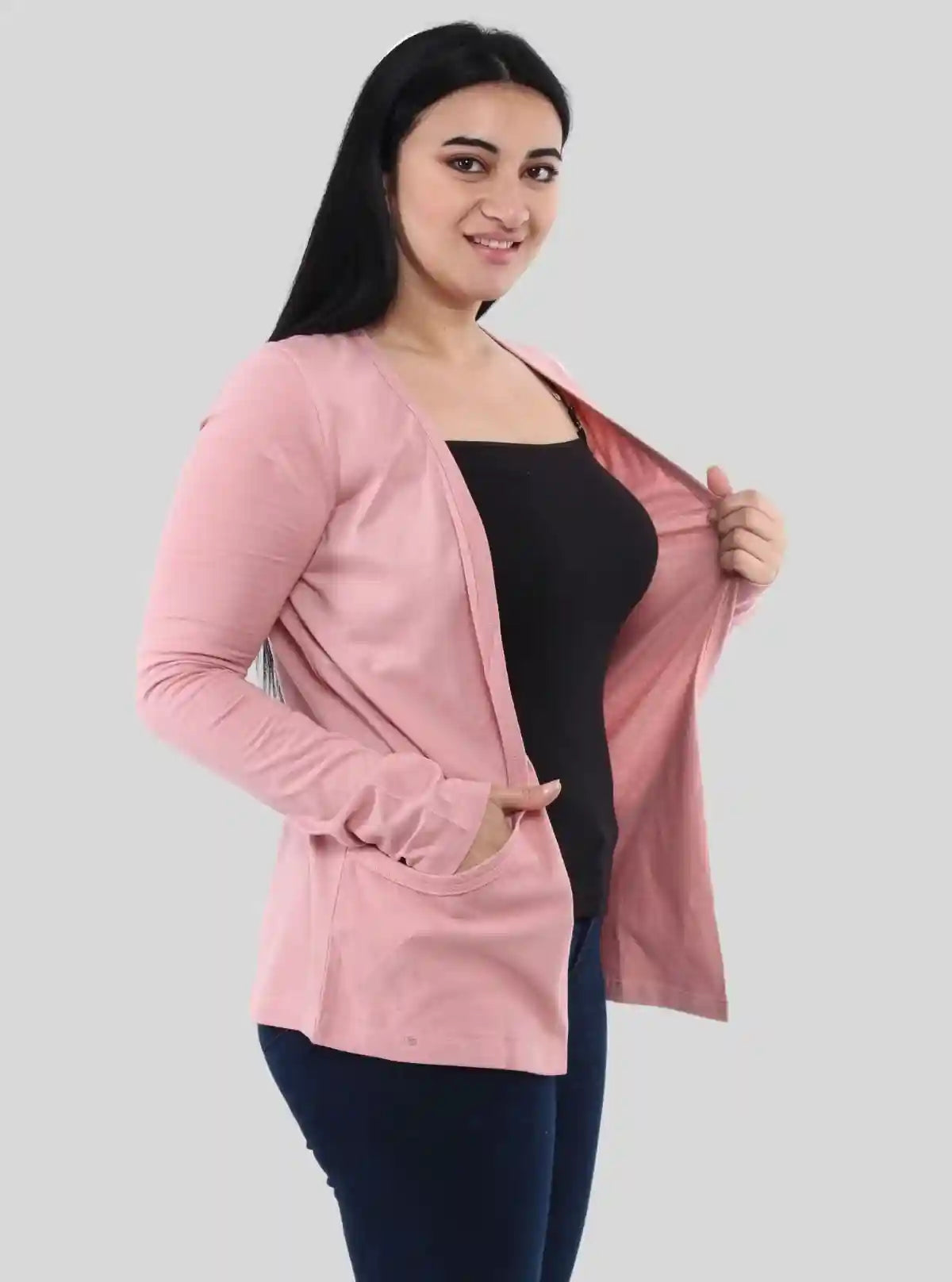 Women's Solid Pink Cotton Slub Shrug – Lightweight Layering Essential | Buy Online at  Boer and Fitch